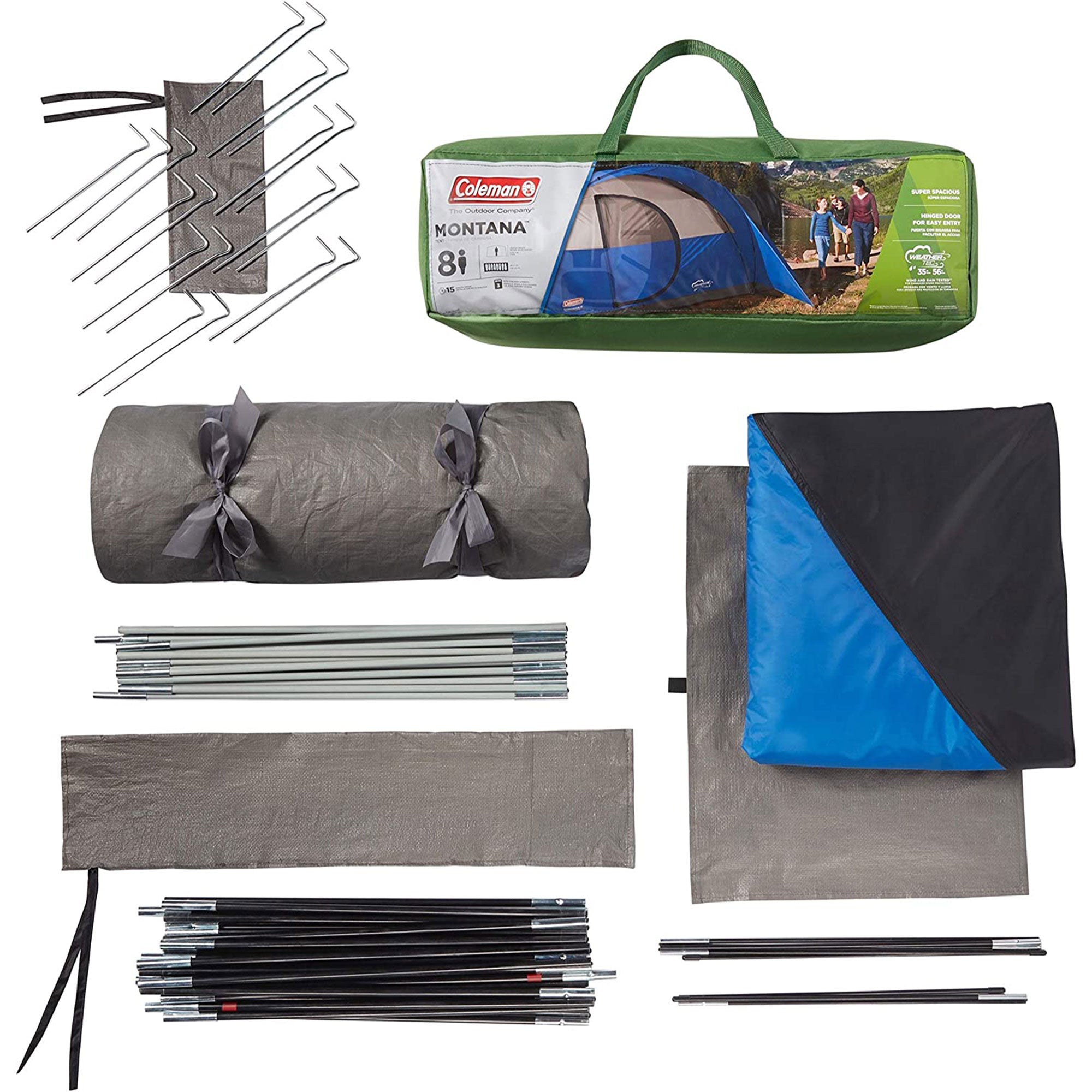 Coleman Montana 8 Person Cabin Camping Tent with Hinged Door, Blue (Open Box) - VMInnovations