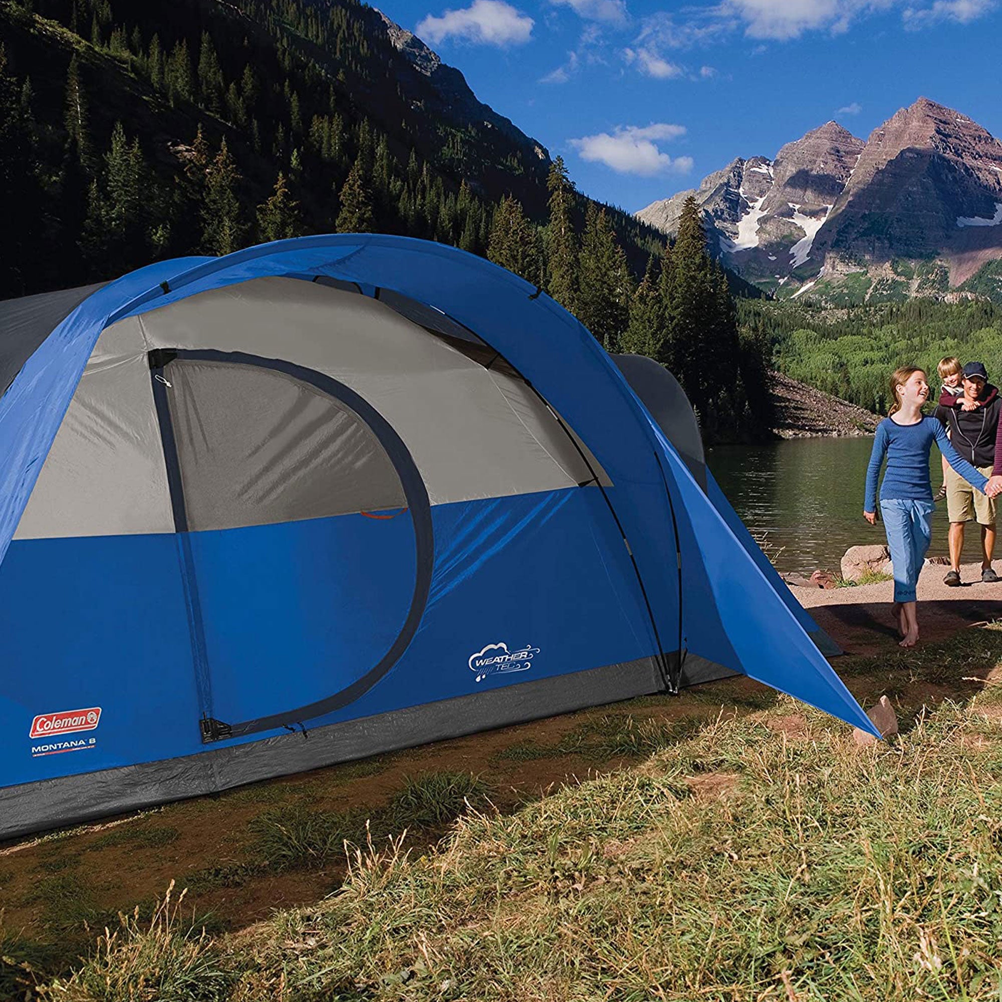 Coleman Montana 8 Person Cabin Camping Tent with Hinged Door, Blue (Open Box) - VMInnovations