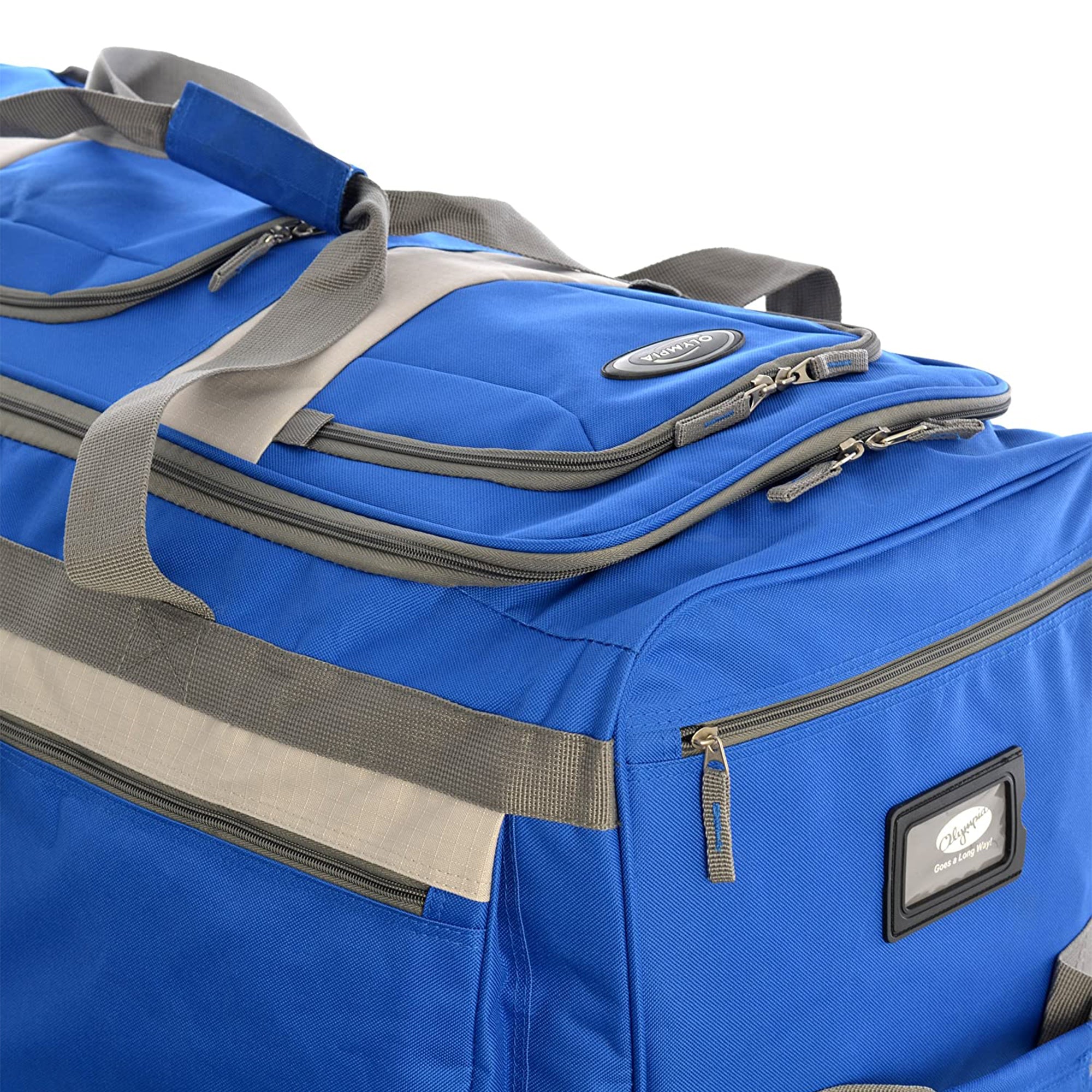 Olympia 33in 8 Pocket Rolling Duffel Bag with Retractable Handle, Royal Blue - VMInnovations