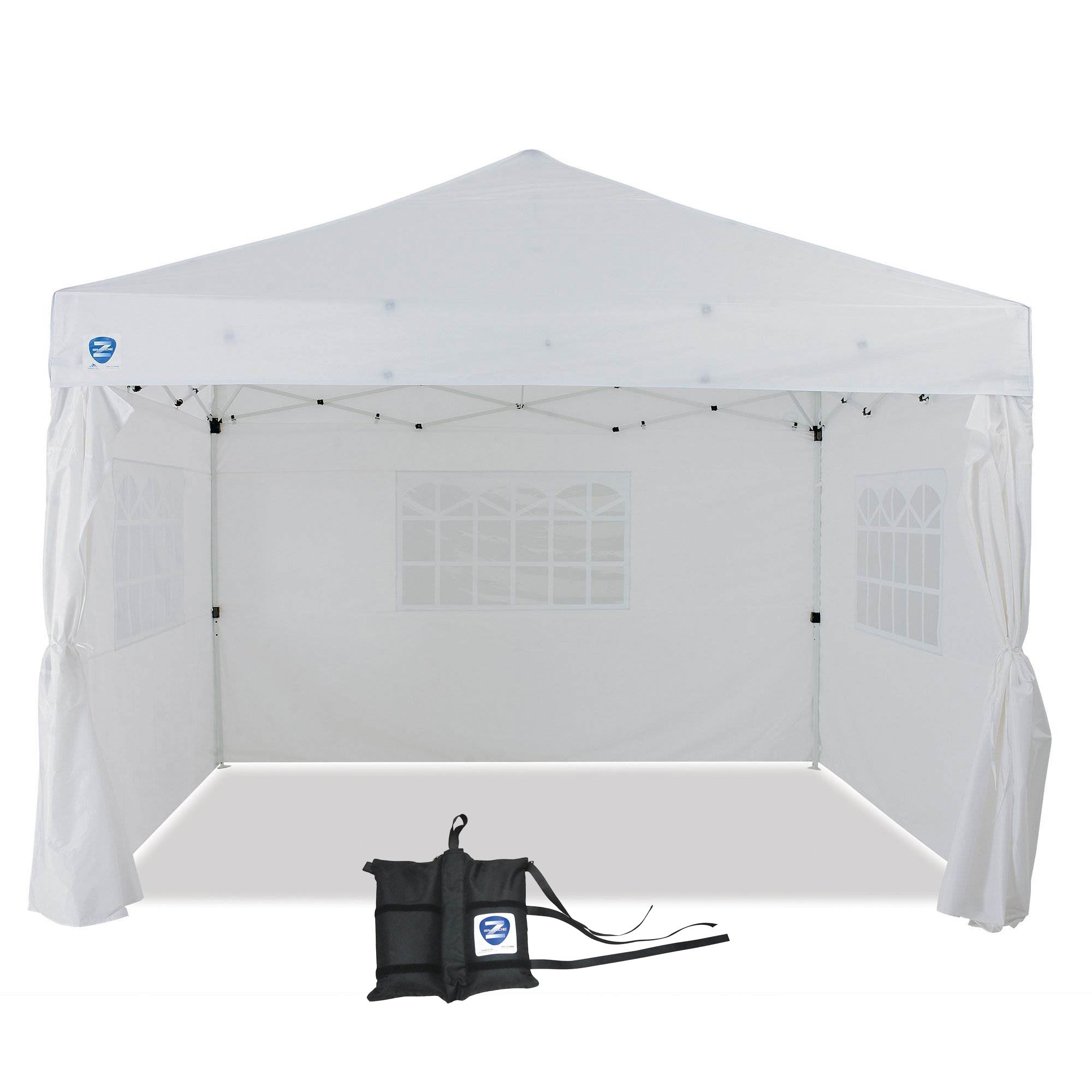 Z-Shade Venture 12 x 10 Ft Pop Up Canopy Tent and Wrap Around Weight Bags, White