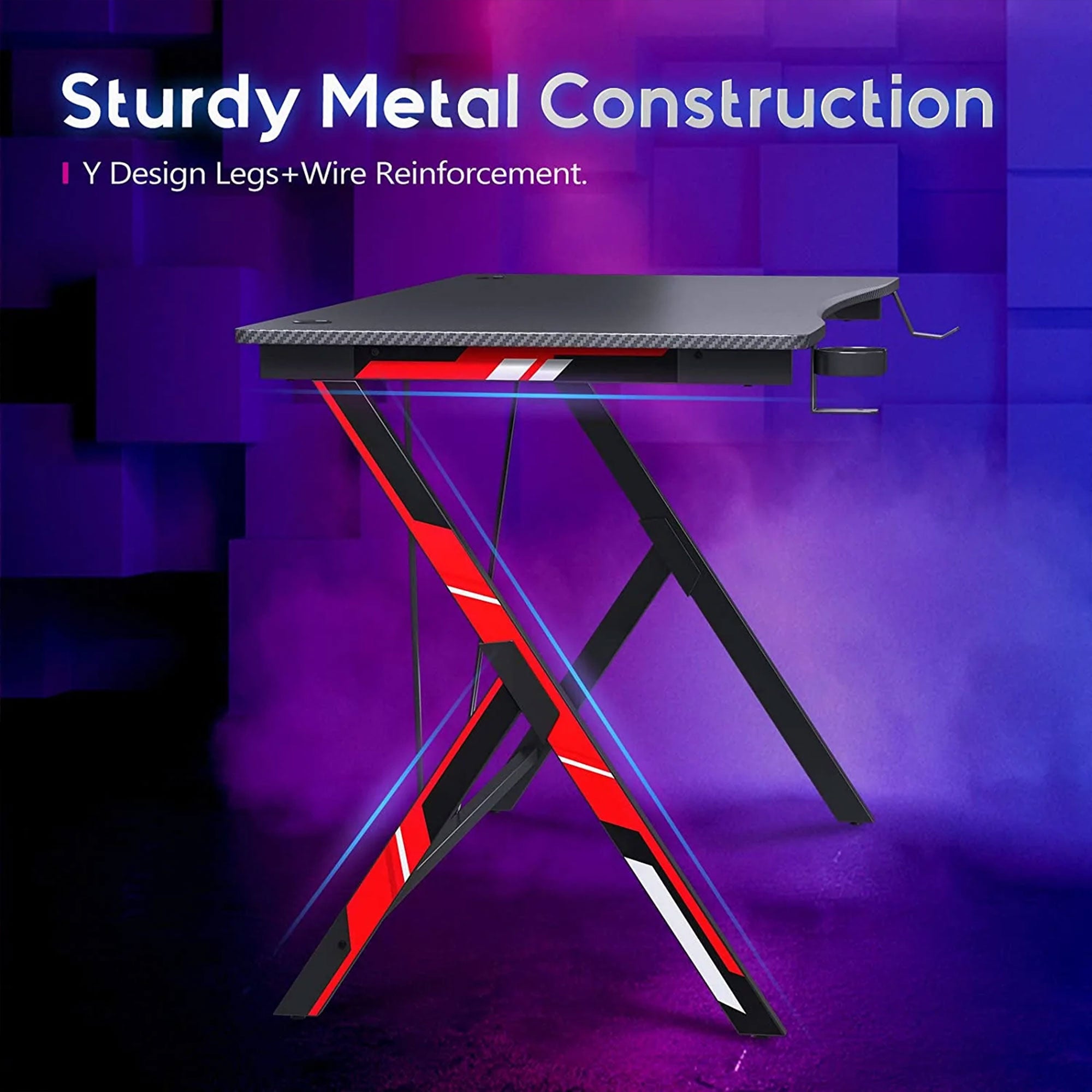 31 Inch Wide Space Saving Carbon Fiber Computer PC Gaming Desk, Black (Used) - VMInnovations