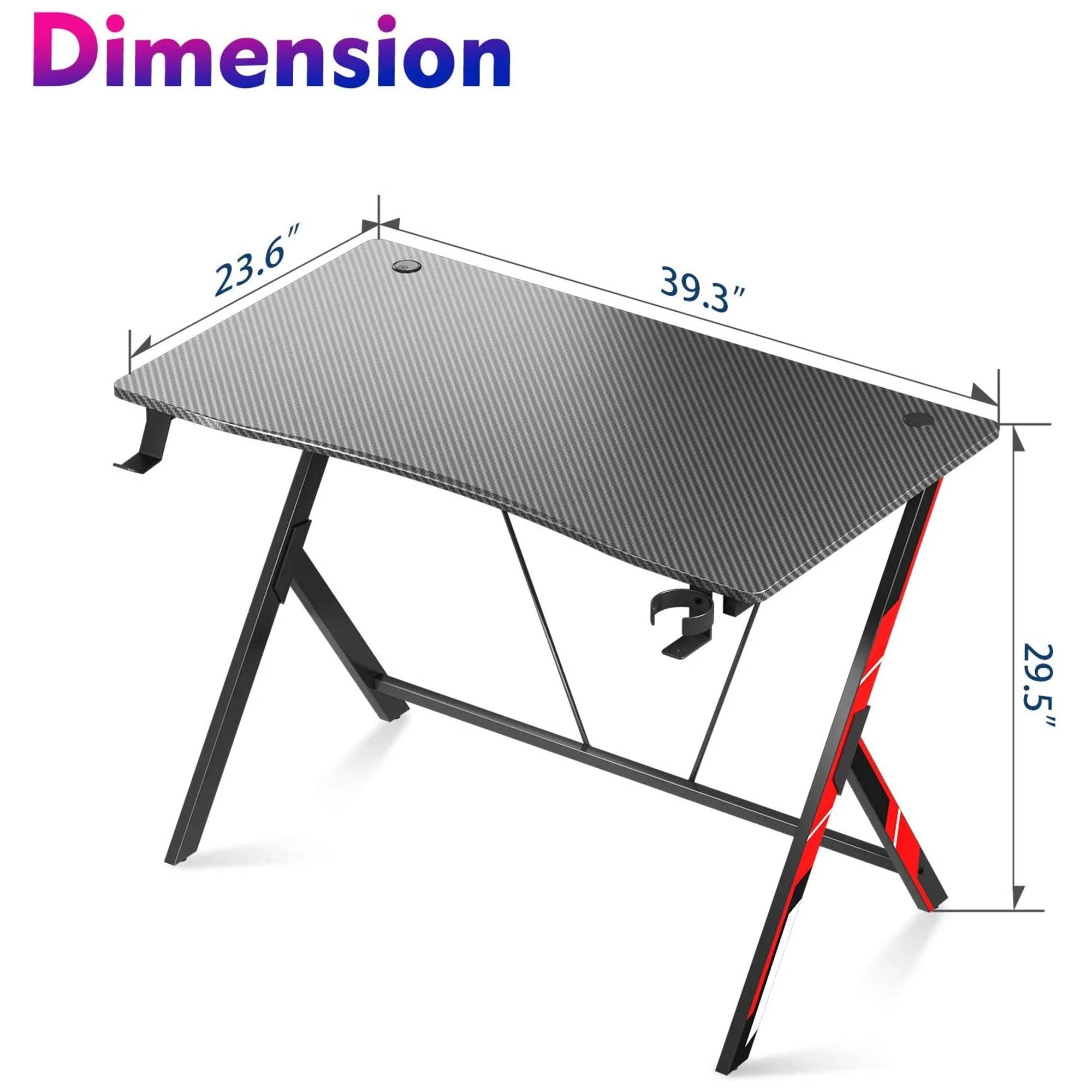 MOTPK 39 Inch Wide Space Saving Carbon Fiber Computer PC Gaming Desk, Black - VMInnovations