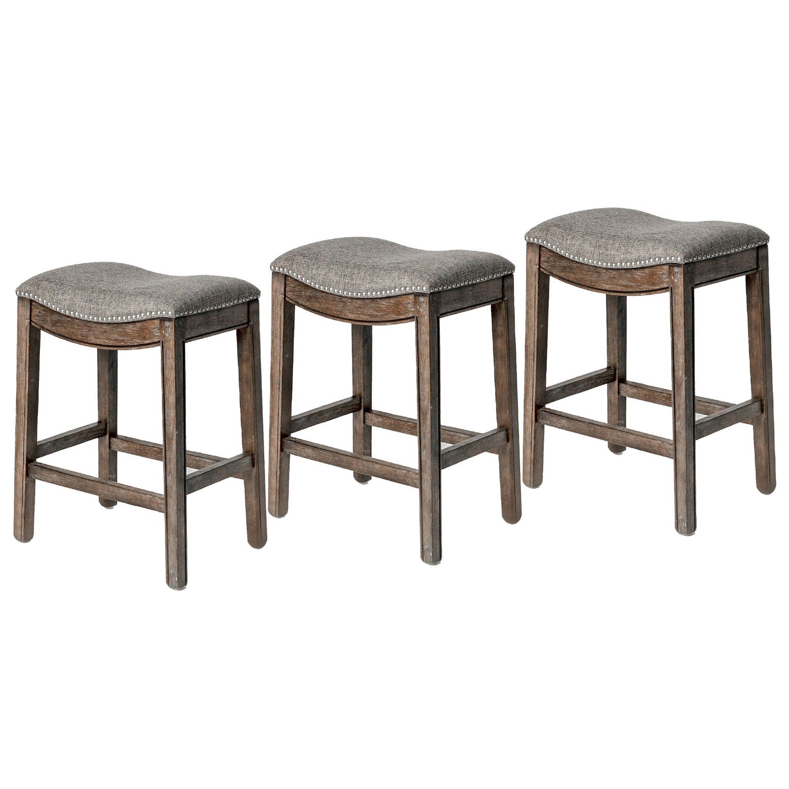 Maven Lane Adrien Backless Saddle Kitchen Counter Stool, Walnut Finish, Set of 3 - VMInnovations