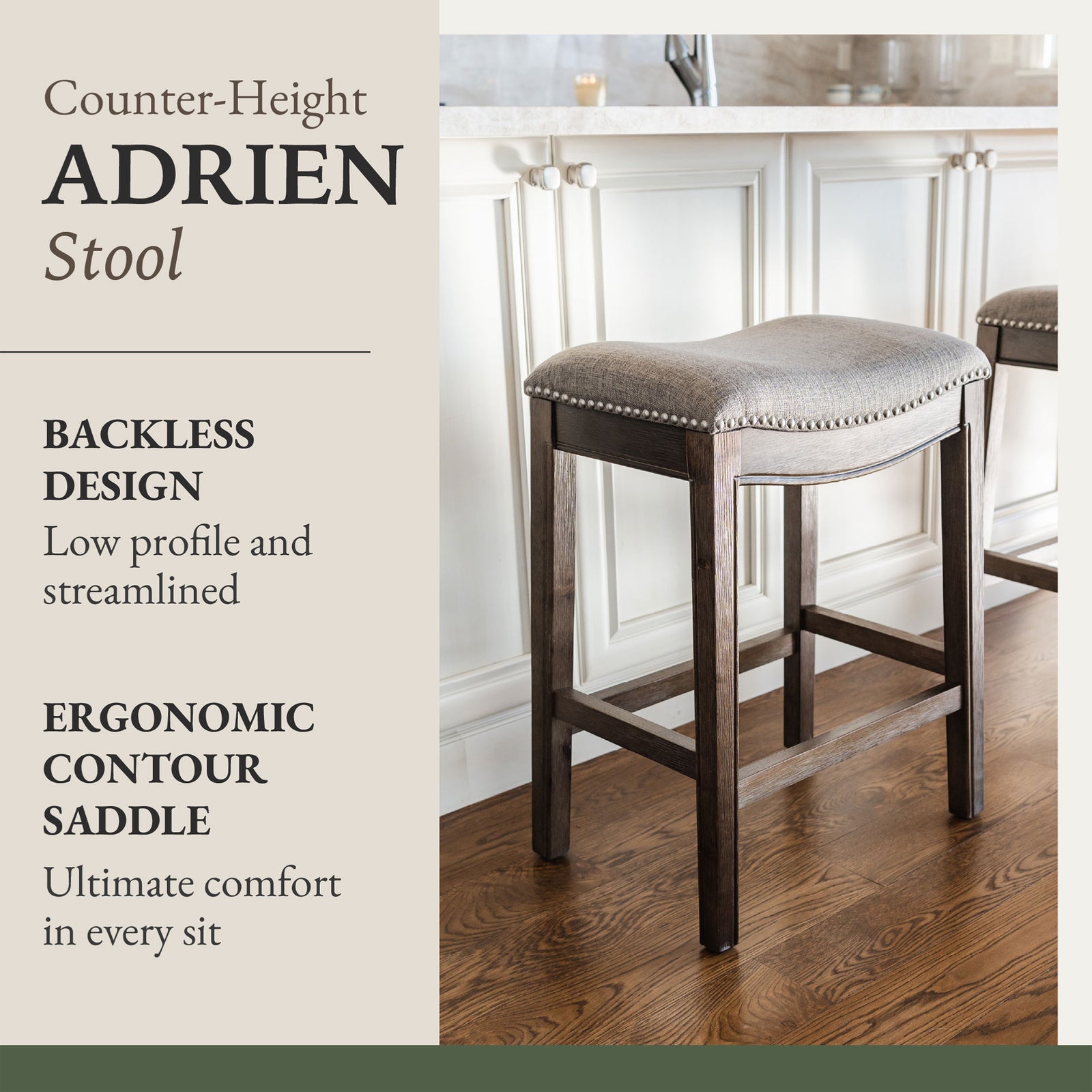 Maven Lane Adrien Backless Saddle Kitchen Counter Stool, Walnut Finish, Set of 3 - VMInnovations