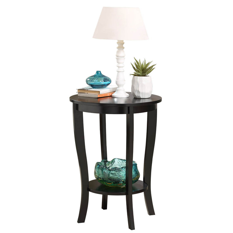 Convenience Concepts American Heritage Round Wood Sofa & Couch End Table, Black