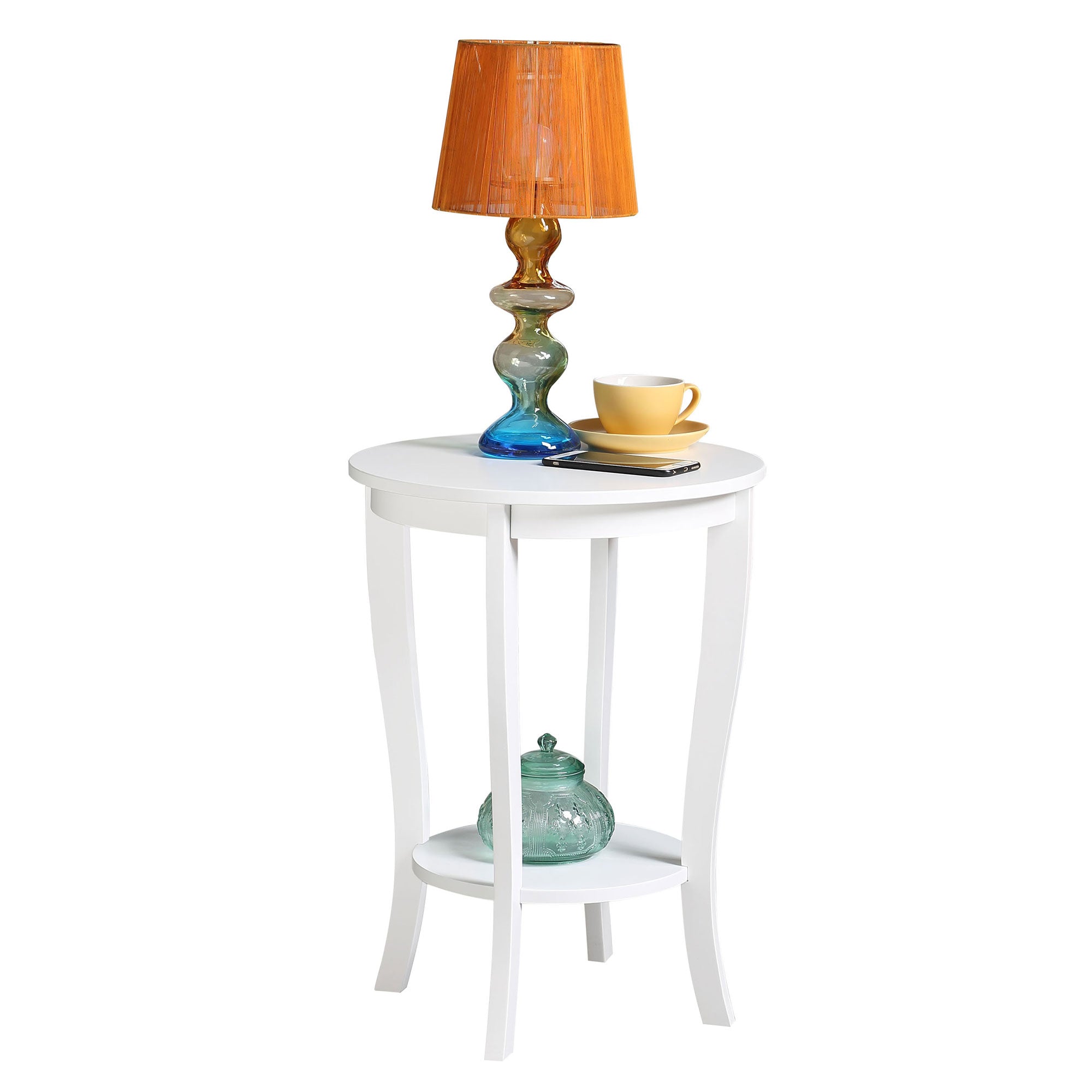 Convenience American Heritage Round Wood Sofa & Couch End Table, White (Used) - VMInnovations