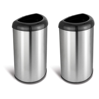 NINESTARS 13 Gal Stainless Steel Semi Round Open Top Trash Can, Silver (2 Pack)