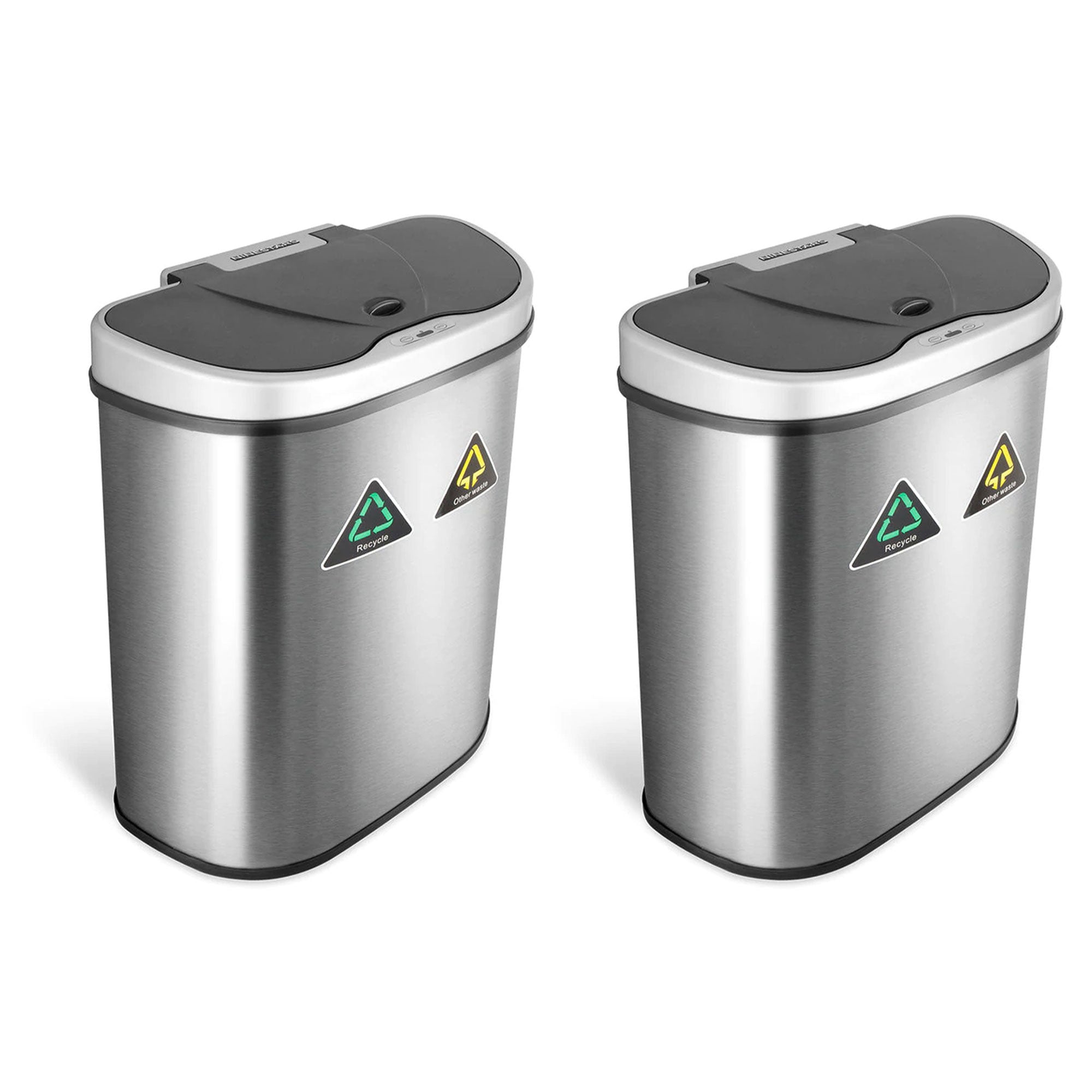 NINESTARS 18.5 Gallon Dual Compartment Motion Sensor Garbage Trash Can (2 Pack)