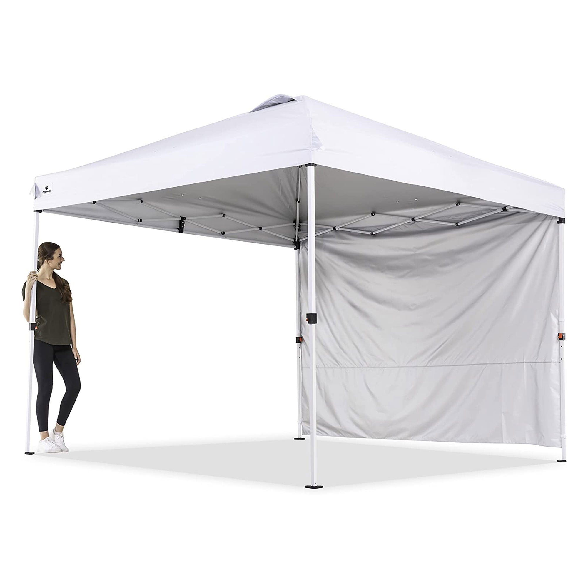 OneTouch 10 Foot x 10 Foot Instant Event Canopy w/ Rail Bars and Sidewall, White - VMInnovations