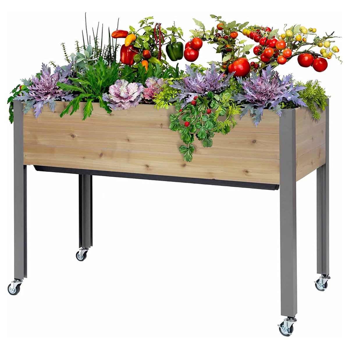 CedarCraft 21x47x32" Self Watering Elevated Planter, Cedar, w/ Greenhouse Cover