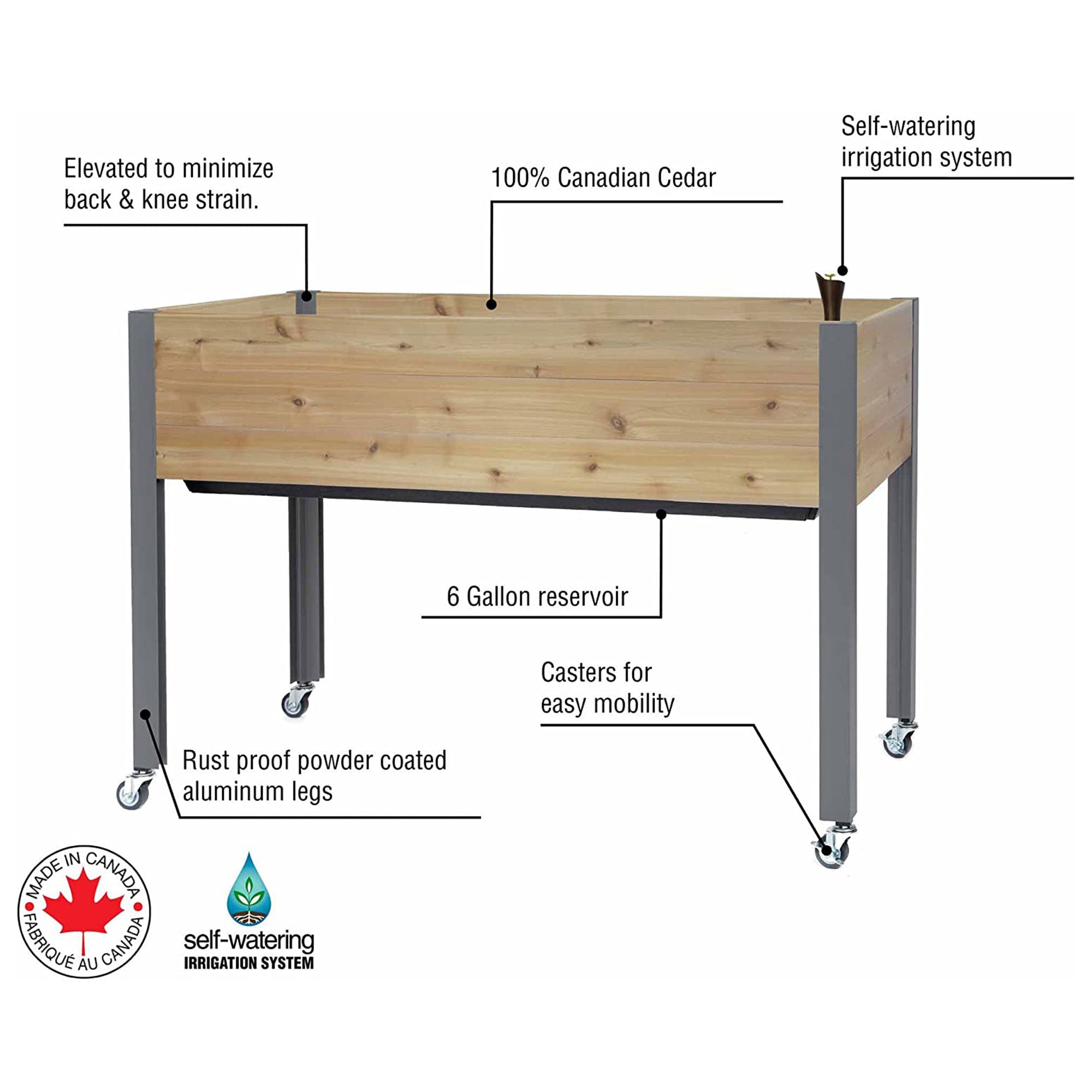 CedarCraft 21x47x32" Self Watering Elevated Planter, Cedar, w/ Greenhouse Cover
