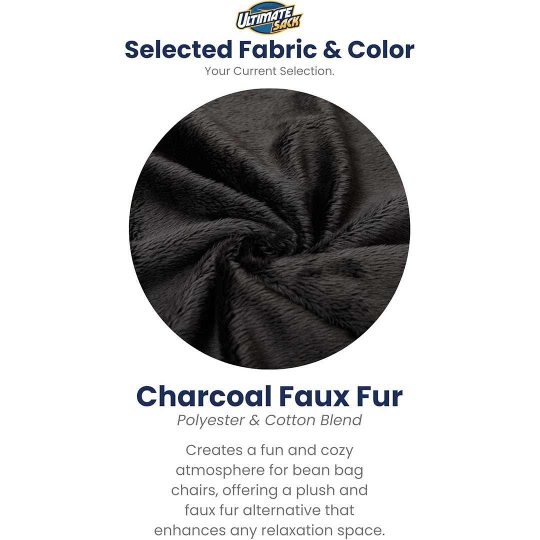 Ultimate Sack 6000 6 Foot Pre Filled Fur Bean Bag Chair with Footstool, Charcoal - VMInnovations