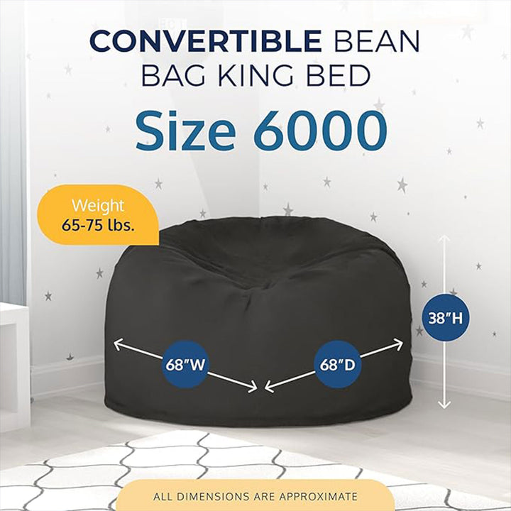 Ultimate Sack 6000 6 Foot Pre Filled Fur Bean Bag Chair with Footstool, Charcoal - VMInnovations