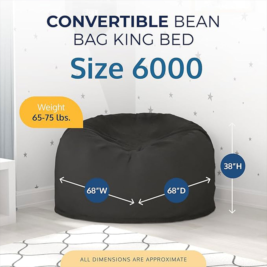 Ultimate Sack 6000 6 Foot Pre Filled Fur Bean Bag Chair with Footstool, Charcoal - VMInnovations