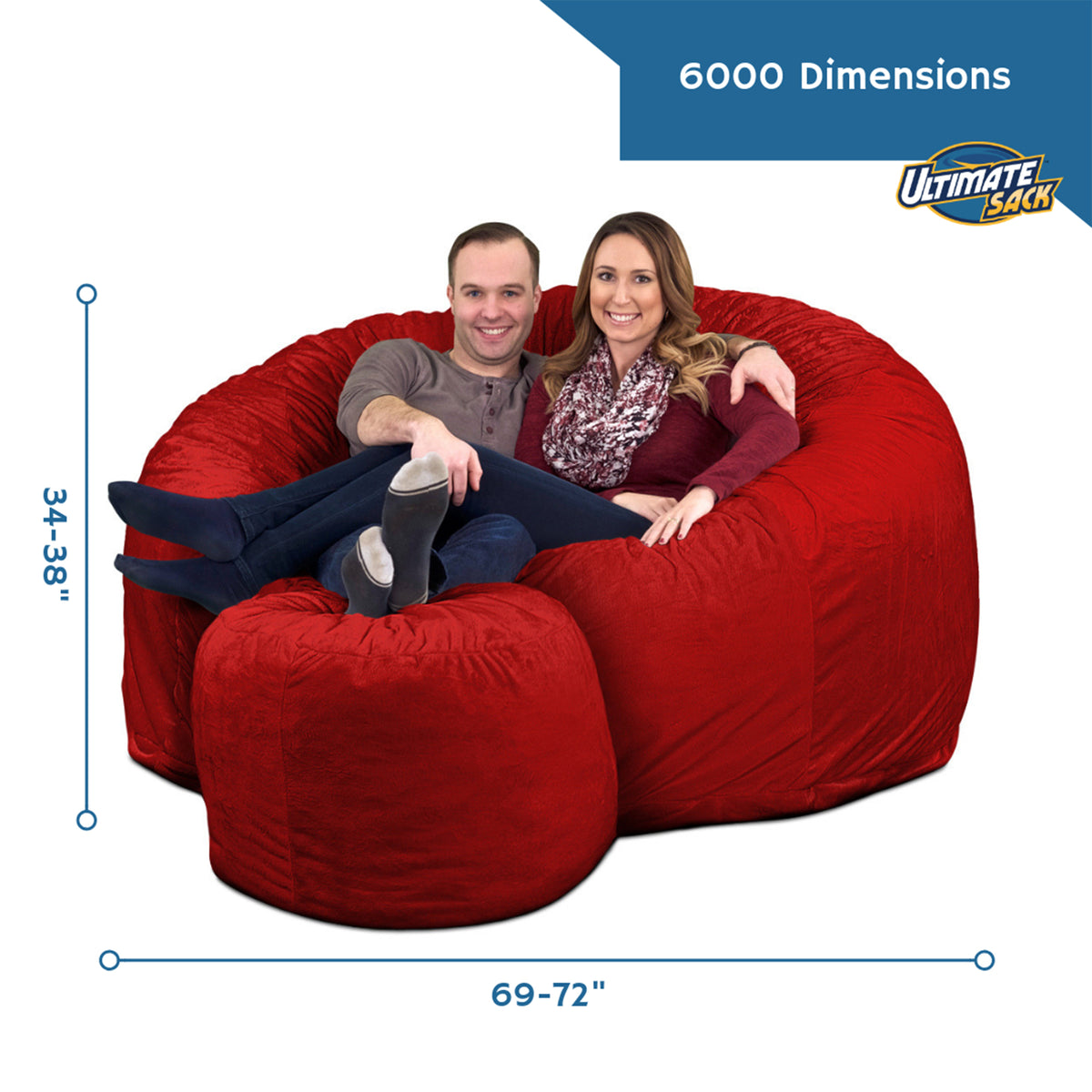 Ultimate Sack 6000 6 Foot Pre Filled Fur Bean Bag Chair with Footstool, Cloud