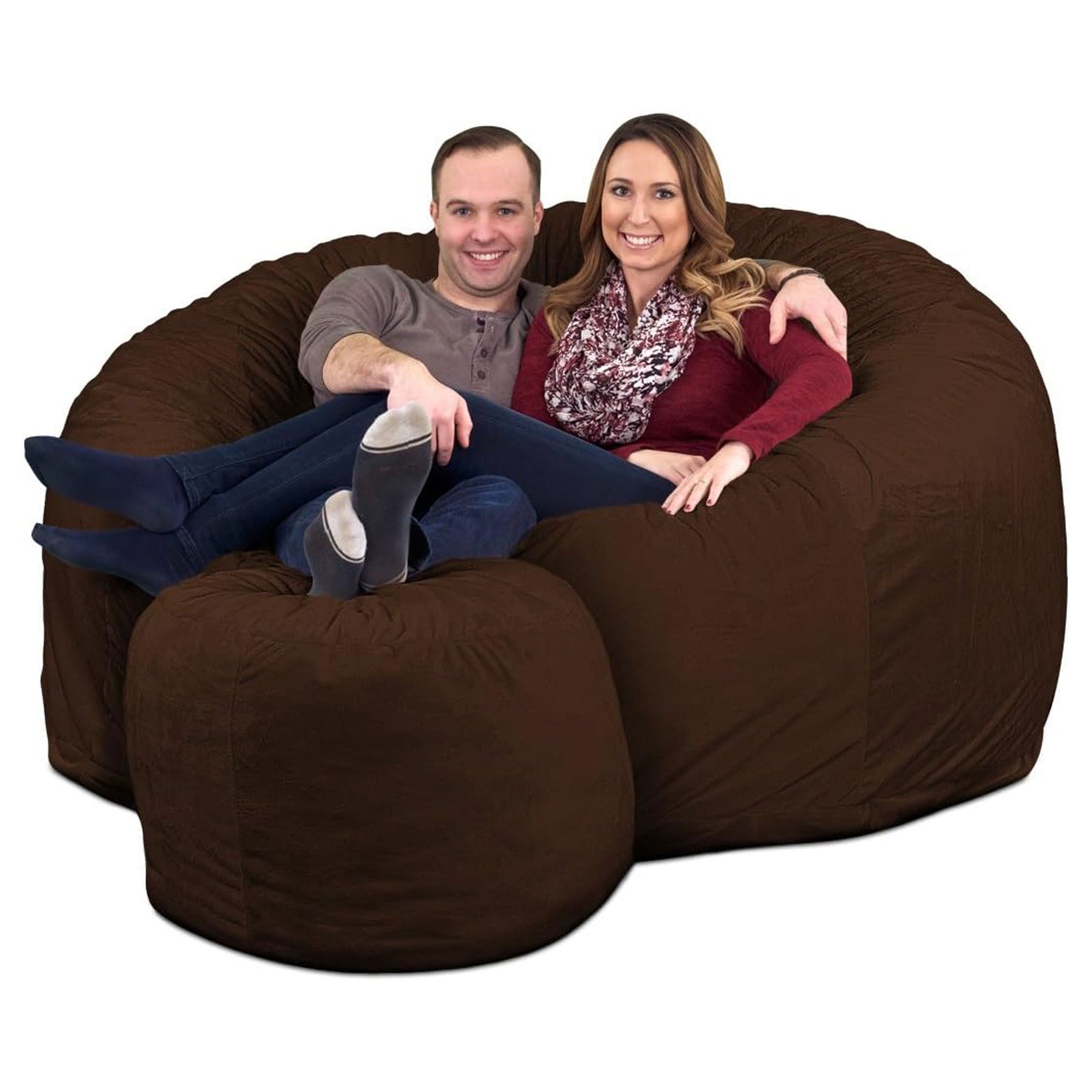Ultimate Sack 6ft Bean Bag Chair and Footstool, Oversized Lounger, Brown Suede - VMInnovations