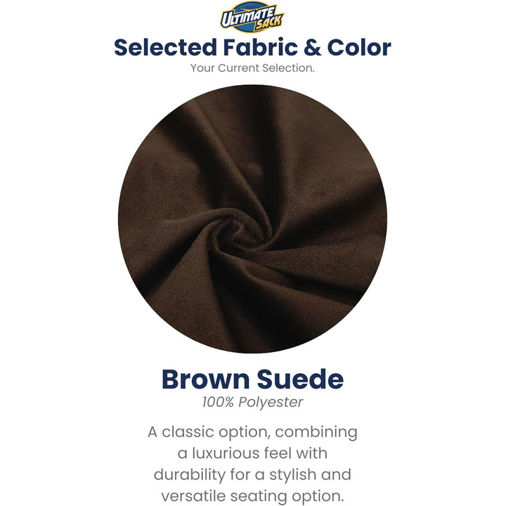 Ultimate Sack 6ft Bean Bag Chair and Footstool, Oversized Lounger, Brown Suede - VMInnovations