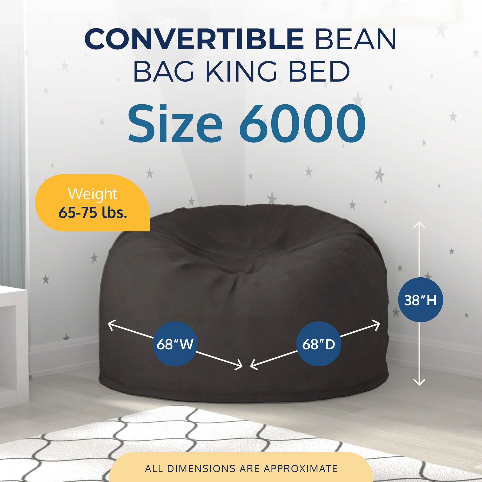 Ultimate Sack 6ft Bean Bag Chair, Oversized Indoor Comfy Lounger, Grey Suede