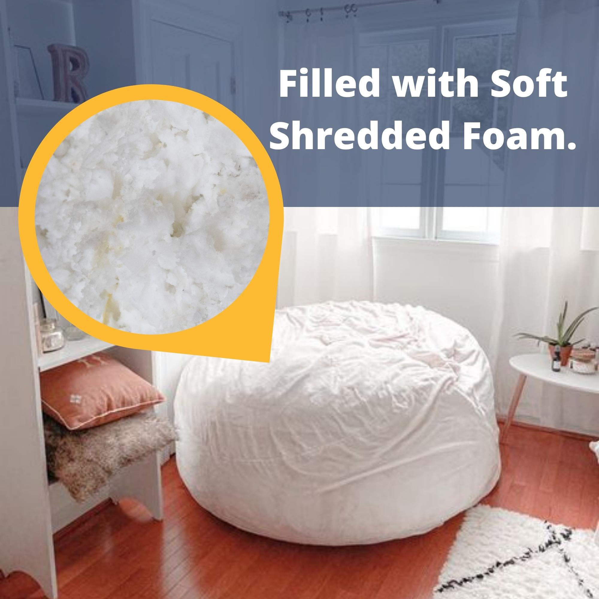 Ultimate Sack 6000 6 Foot Pre Filled Fur Bean Bag Chair with Footstool, Cloud