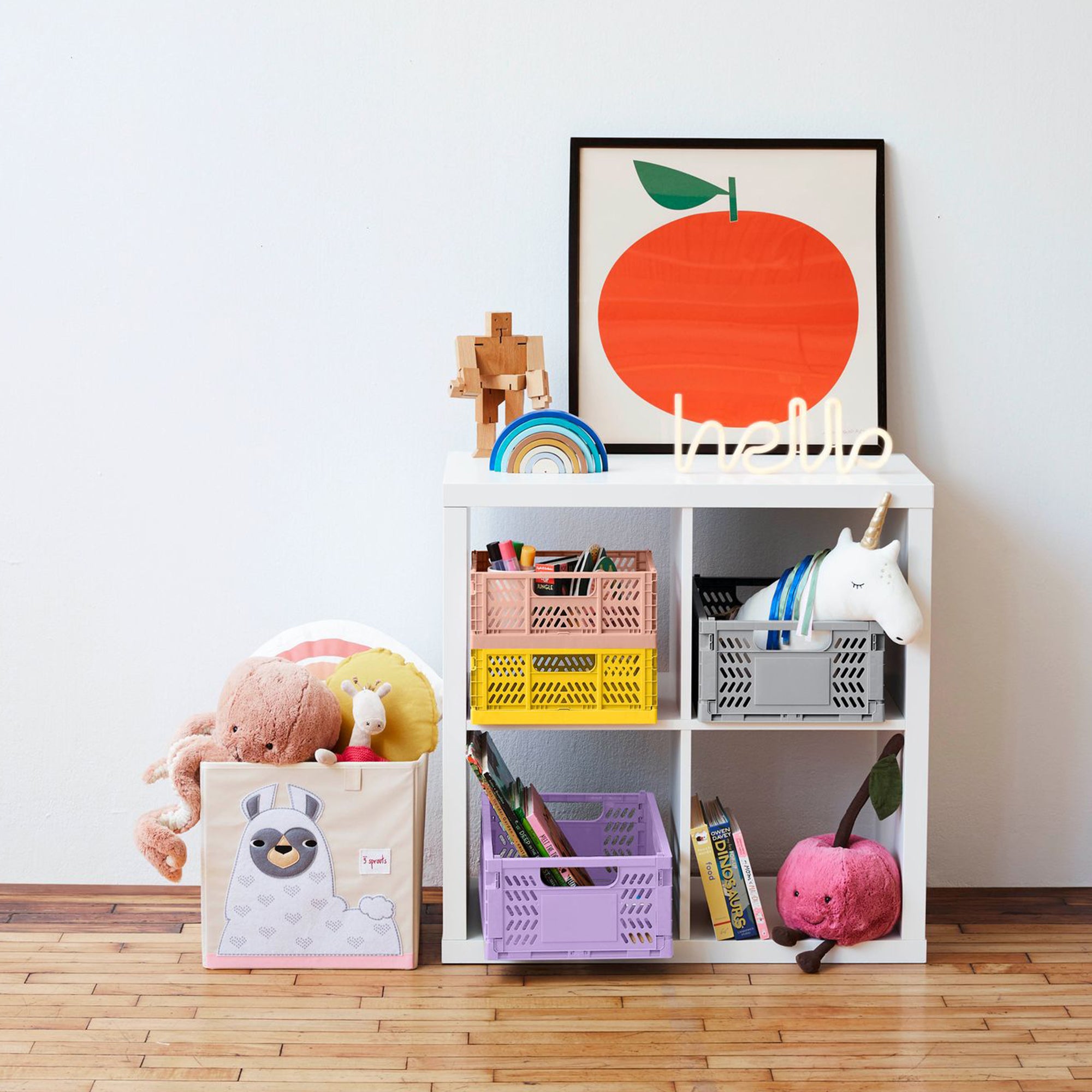 3 Sprouts Children's Foldable Fabric Storage Cube Soft Toy Bin Basket, Llama