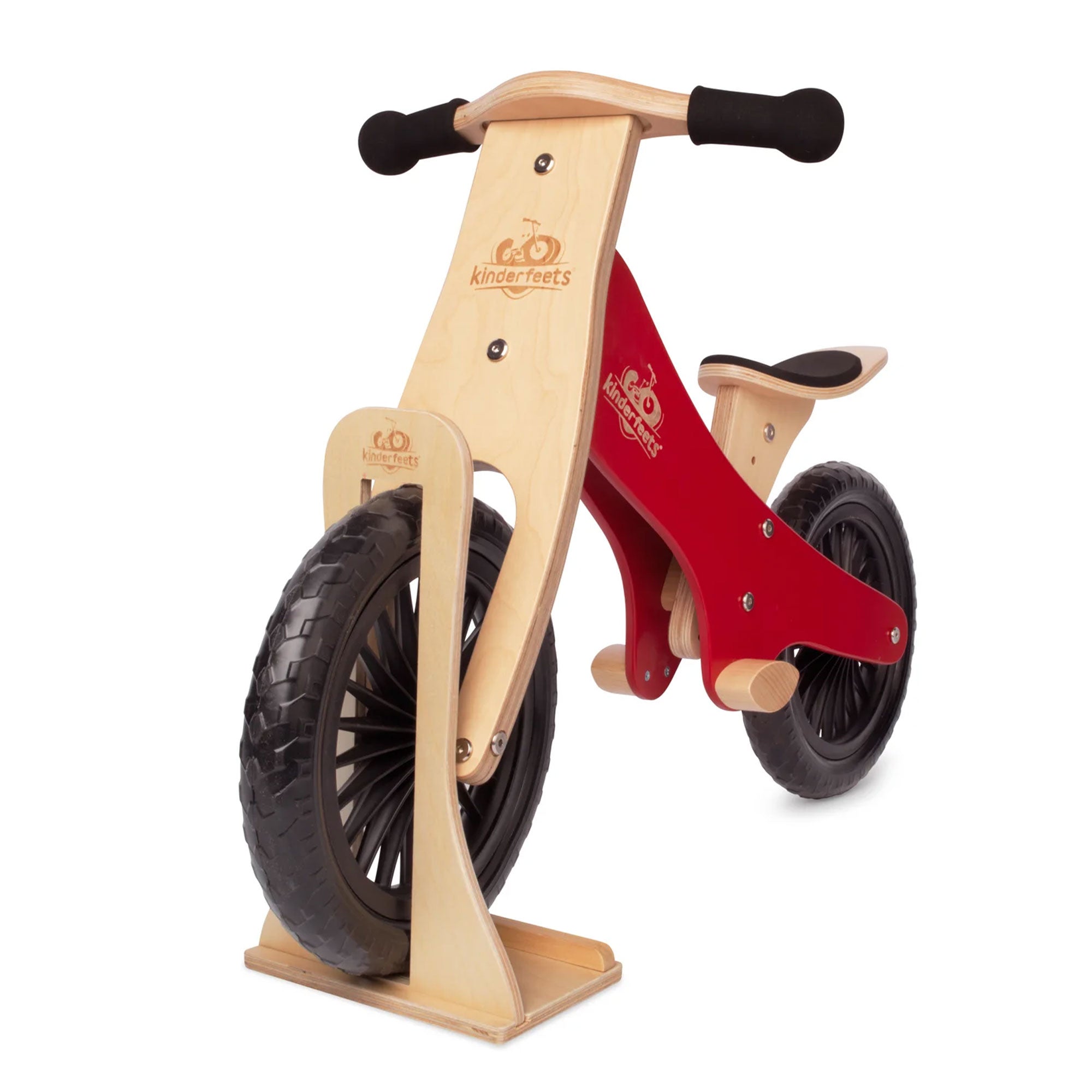 Kinderfeets Child Indoor Floor Wooden Single Bike Stand Storage Rack, Natural - VMInnovations