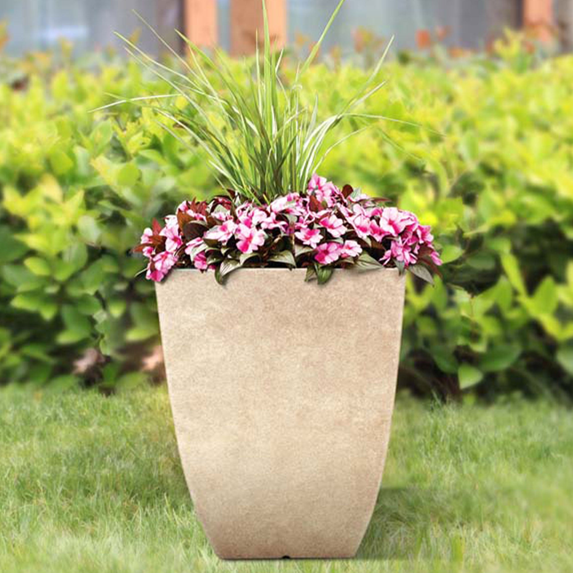 Southern Patio Newland 21 Inch Square Outdoor Porch Patio Resin Planter, Bone - VMInnovations