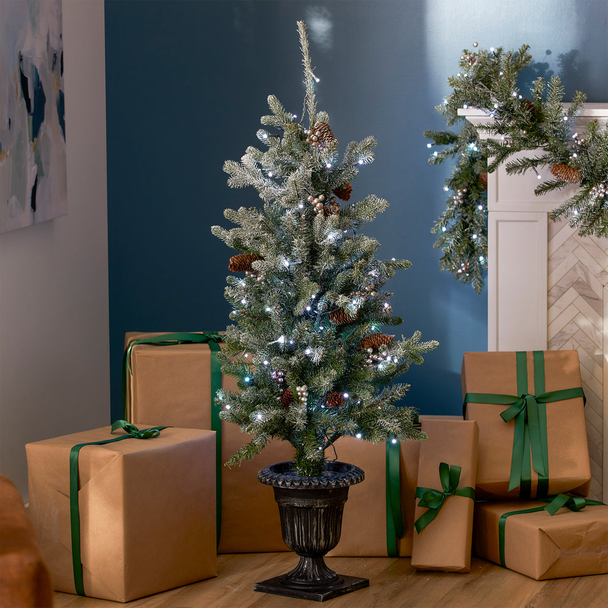 National Tree Company Snow Morgan Spruce Prelit 4' Tree, 9' Garland & 24" Wreath