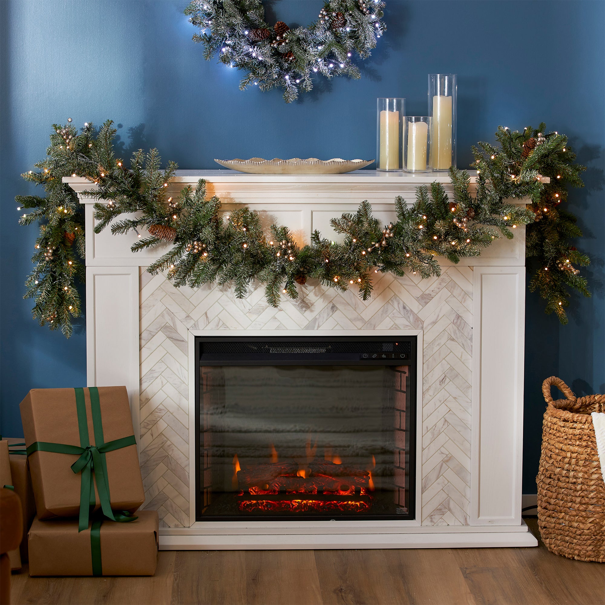 National Tree Company Snowy Morgan Spruce 9' Prelit Twinkly Christmas Garland