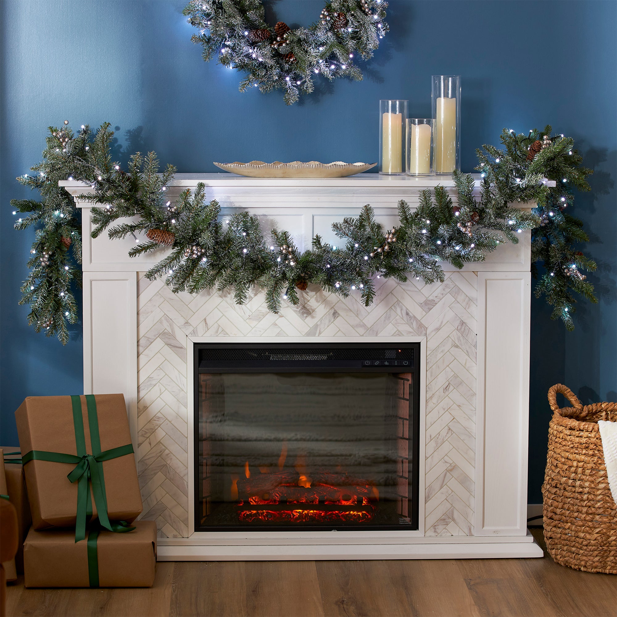 National Tree Company Snowy Morgan Spruce 9' Prelit Twinkly Christmas Garland