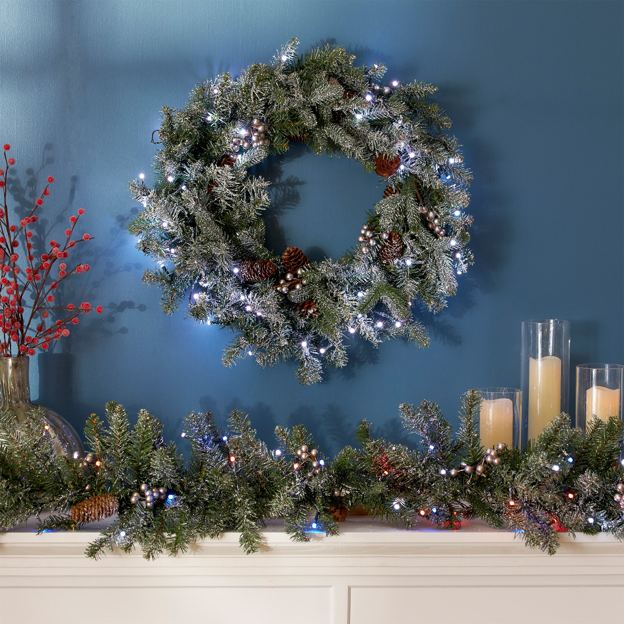 National Tree Company Snowy Morgan Spruce 24" Prelit Twinkly Christmas Wreath