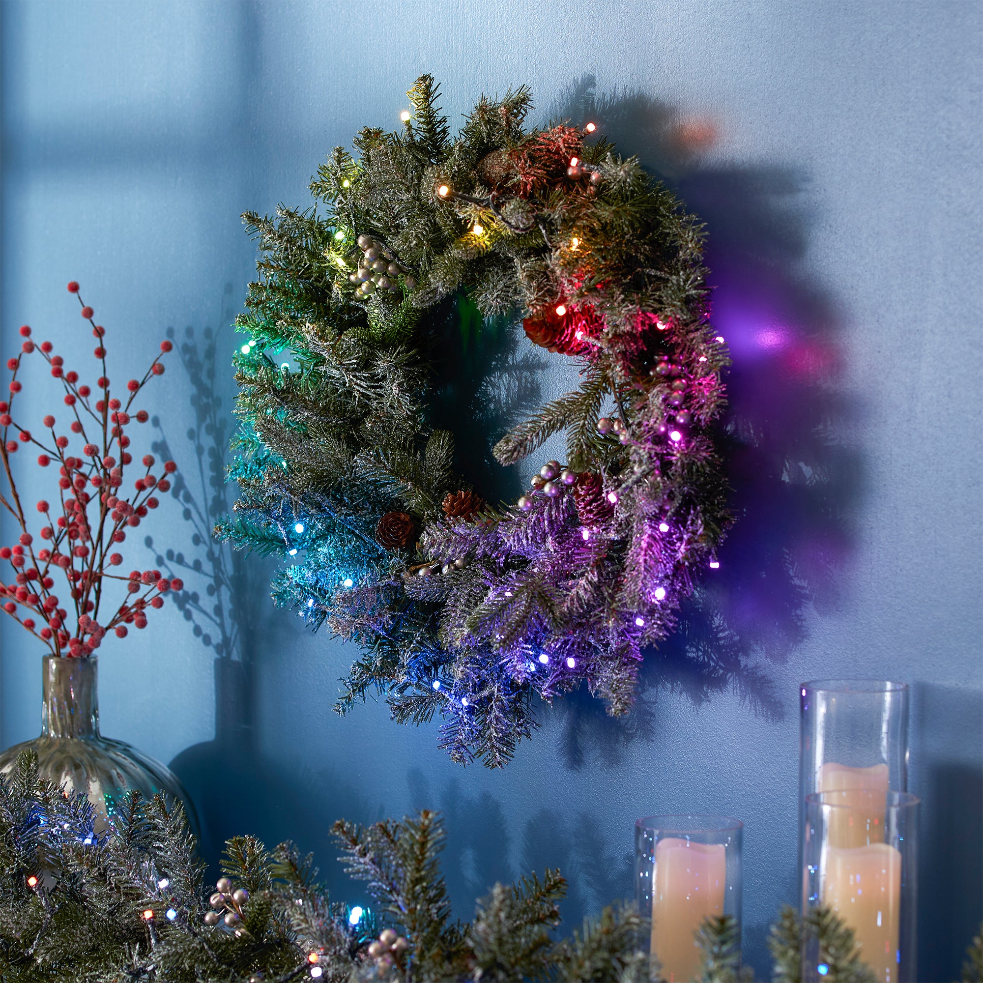 National Tree Company Snowy Morgan Spruce 24" Prelit Twinkly Christmas Wreath