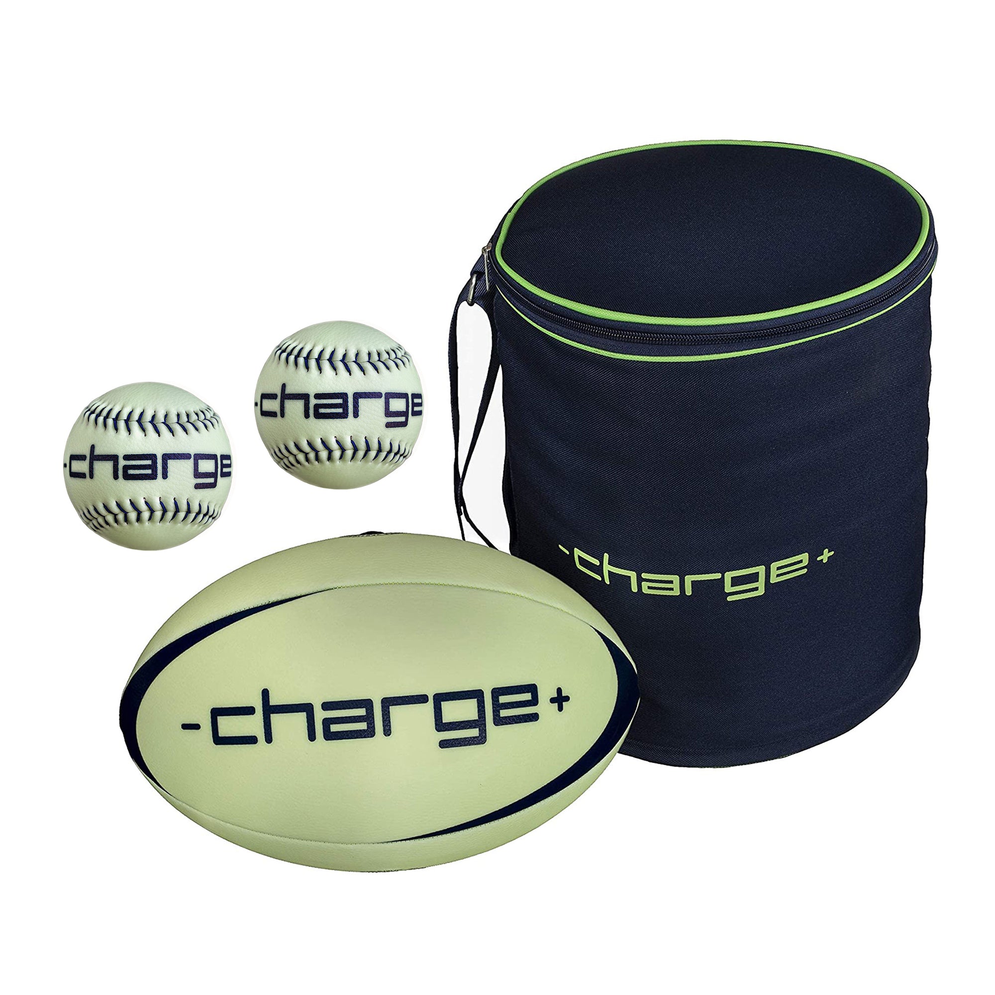 Chargeball Glow In The Dark Rugby PRO Kit w/ Bag & Regulation Baseball, 2 Pack - VMInnovations