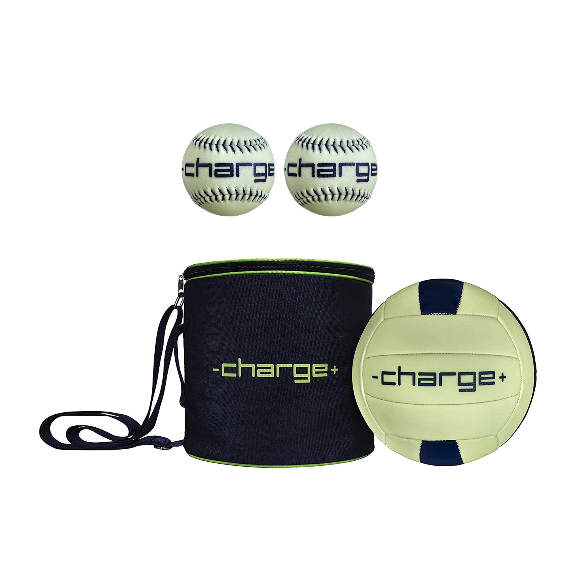 Chargeball Glow In The Dark Volleyball PRO Kit w/ Bag & 2.95 In Baseball, 2 Pack - VMInnovations