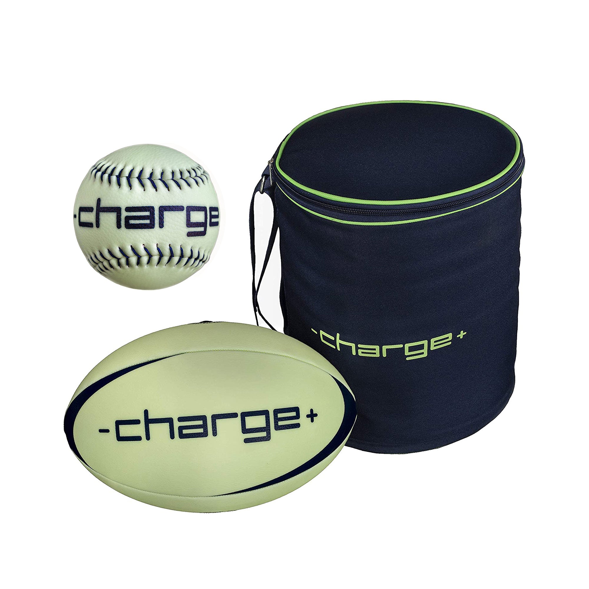 Chargeball Glow In The Dark Rugby Ball PRO Kit w/ Bag & Premium 12 Inch Softball - VMInnovations