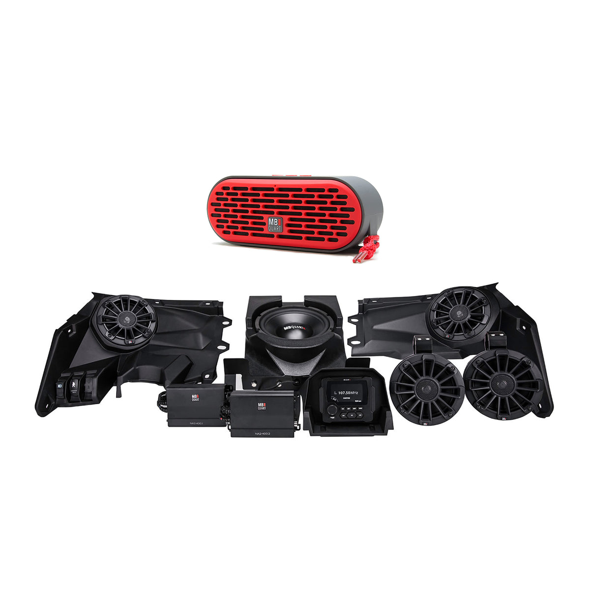MB Quart STAGE 5 Complete Sound System & QUBThree Premium Bluetooth Speaker, Red