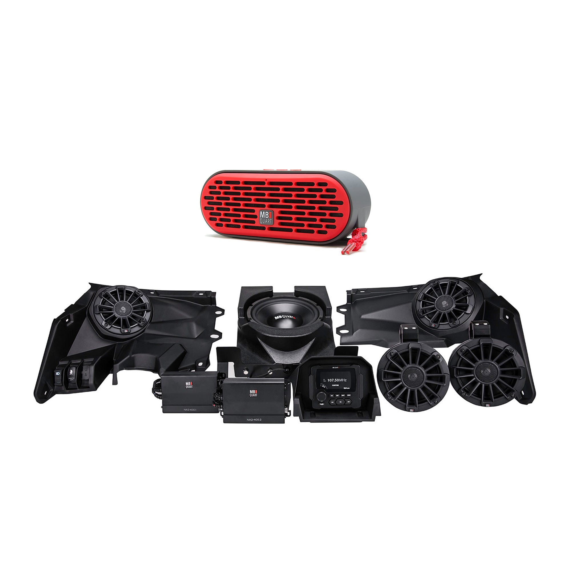 MB Quart STAGE 5 Complete Sound System & QUBThree Premium Bluetooth Speaker, Red - VMInnovations
