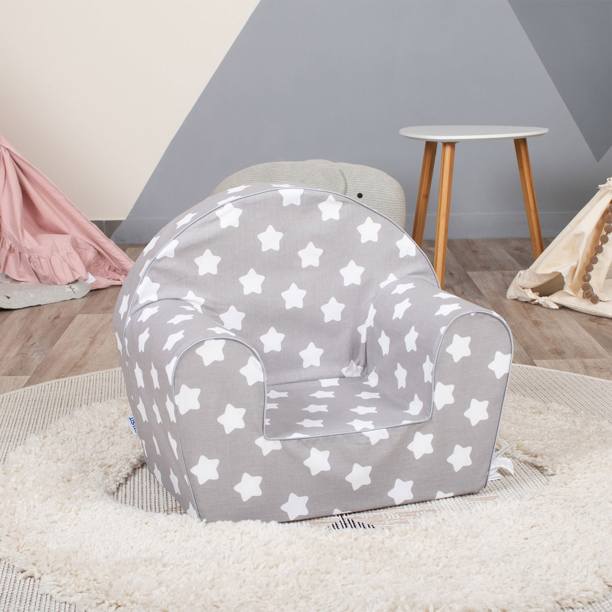 Lightweight Kid Sized Comfy Lounger Reading Chair, Grey w/ Stars (Open Box)