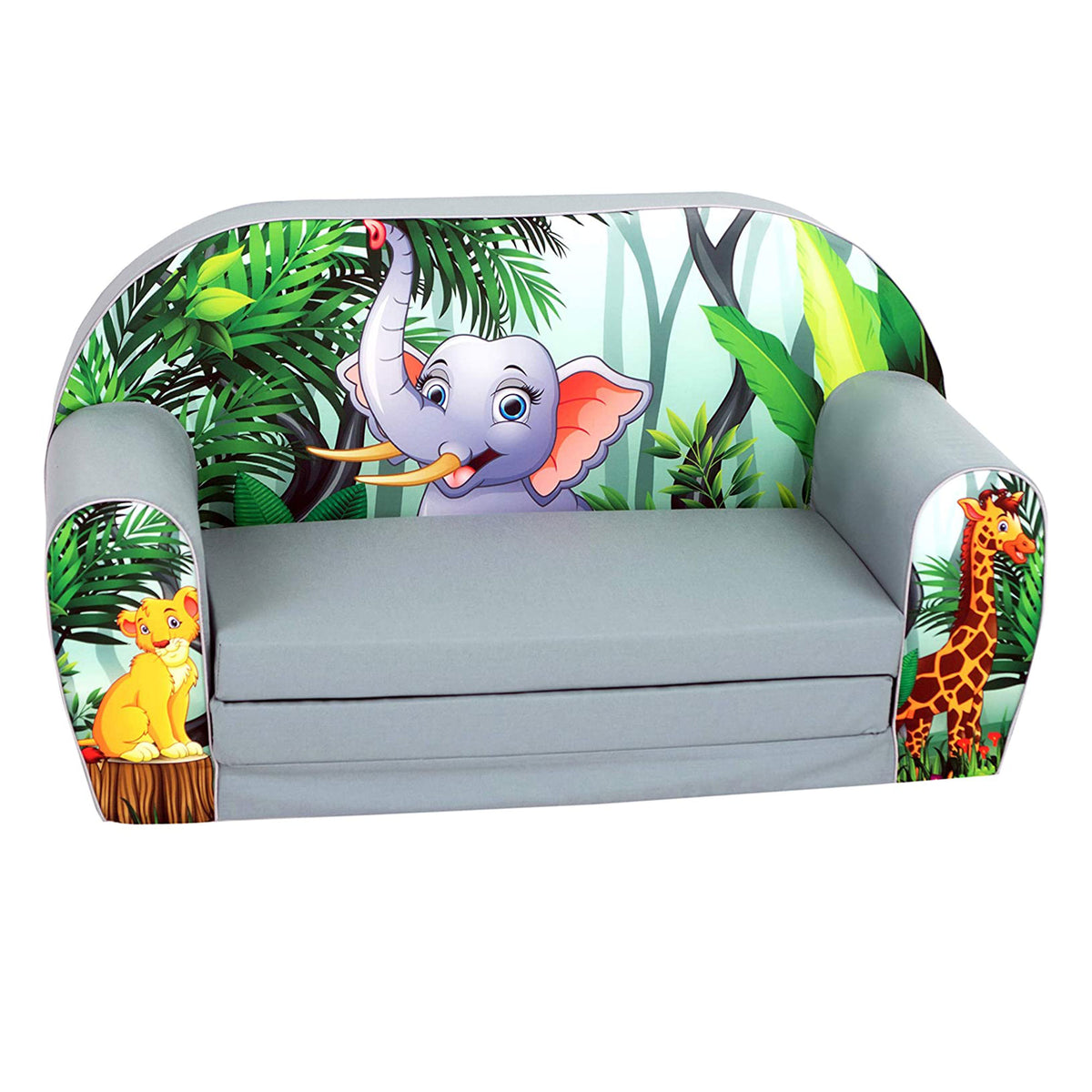 Delsit Toddler Couch 2 in 1 Flip Open Kid Sized Foam Sofa Lounger, Elephant Pal - VMInnovations
