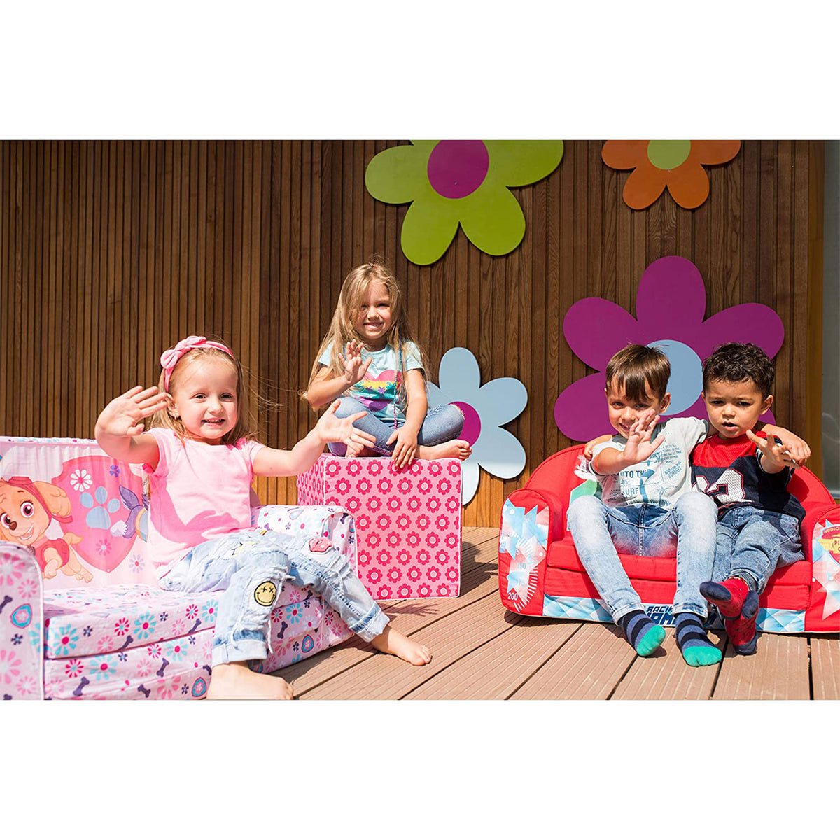 Delsit Toddler Couch 2 in 1 Flip Open Kid Sized Foam Sofa Lounger, Elephant Pal - VMInnovations