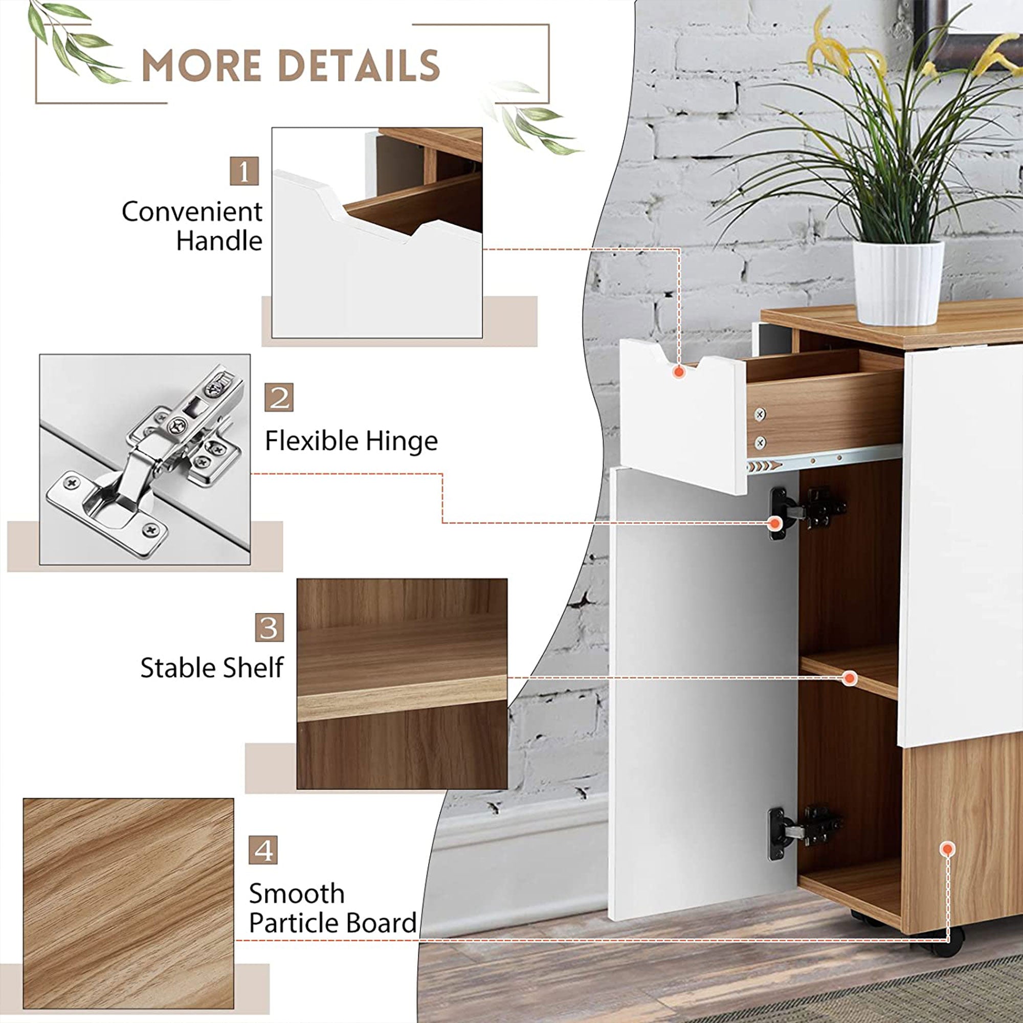 JOMEED Folding Dining Kitchen Table with Drawer and 2-Layer Storage Shelf (Used) - VMInnovations