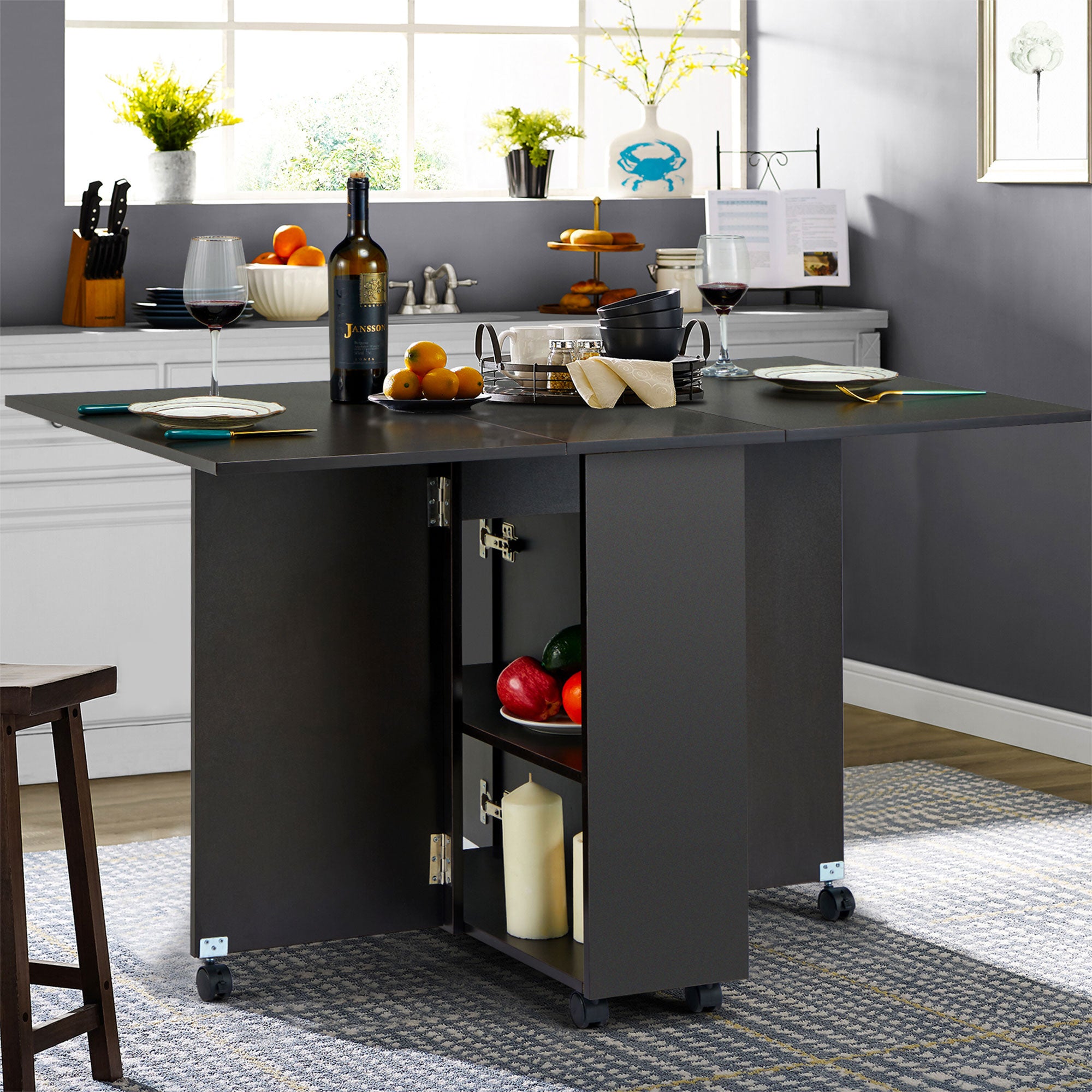 JOMEED Folding Dining Kitchen Table with Drawer and 2-Layer Storage Shelf (Used) - VMInnovations