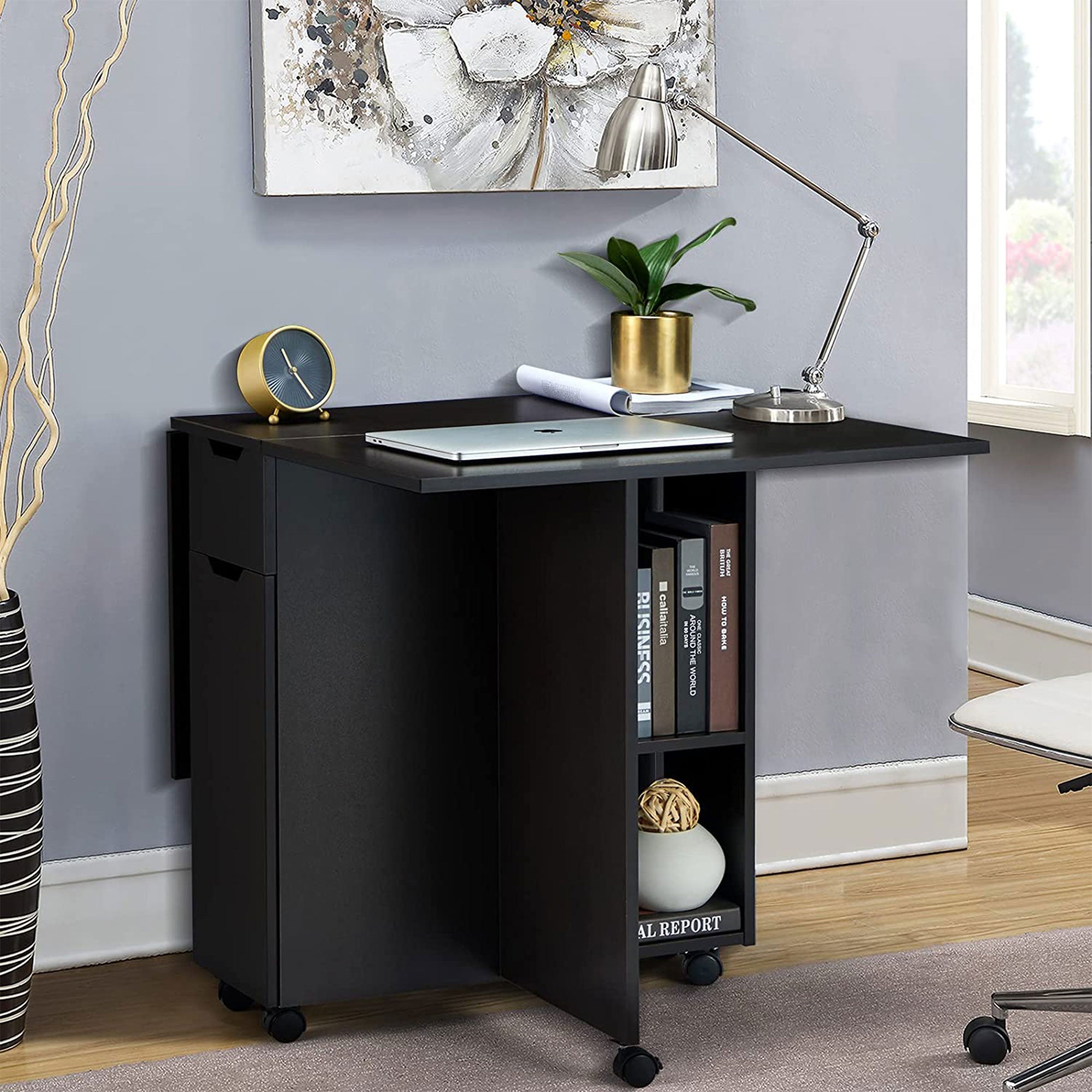 JOMEED Folding Dining Kitchen Table with Drawer and 2-Layer Storage Shelf (Used) - VMInnovations