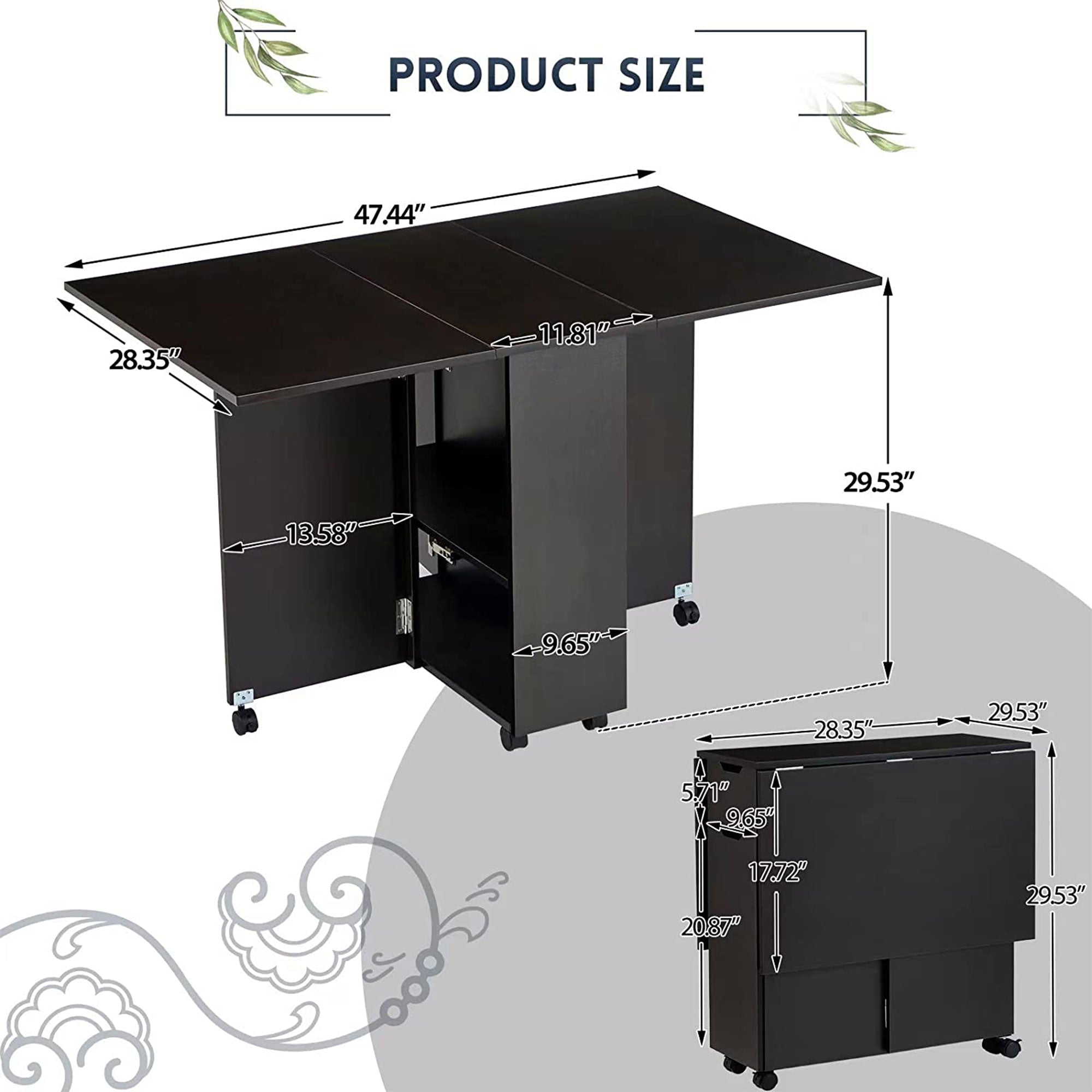 JOMEED Folding Dining Kitchen Table with Drawer and 2-Layer Storage Shelf (Used) - VMInnovations