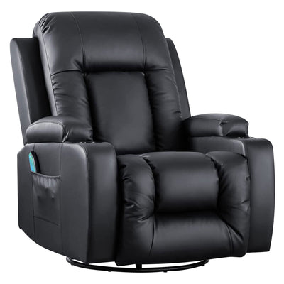 JOMEED PU Heated Leather Massage Rocking Recliner Chair with 360 Degree Swivel