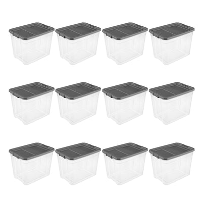 Sterilite 108 Qt Clear Stacker Storage Container Tote w/ Latching Lid, 12 Pack