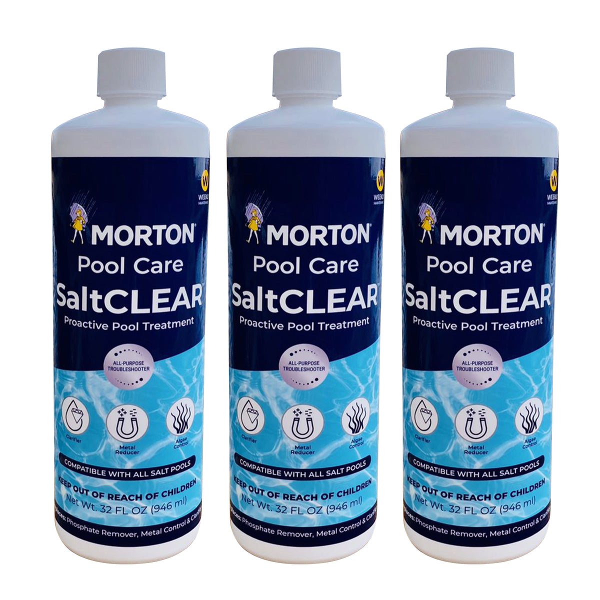 Morton Pool Care SaltCLEAR Salt Water Pool Proactive Treatment, 32 Ounce, 3 Pack