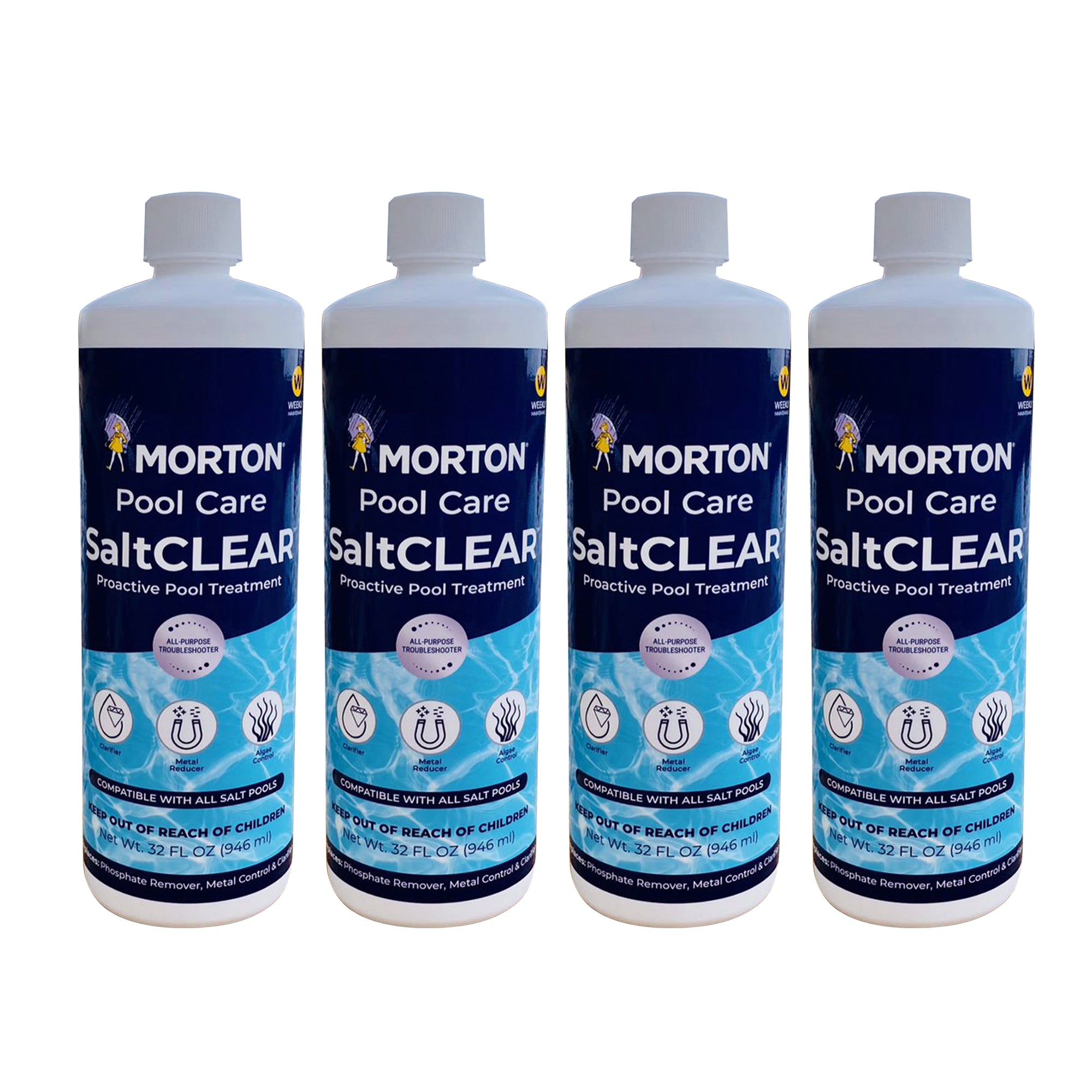 Morton Pool Care SaltCLEAR Salt Water Pool Proactive Treatment, 32 Ounce, 4 Pack