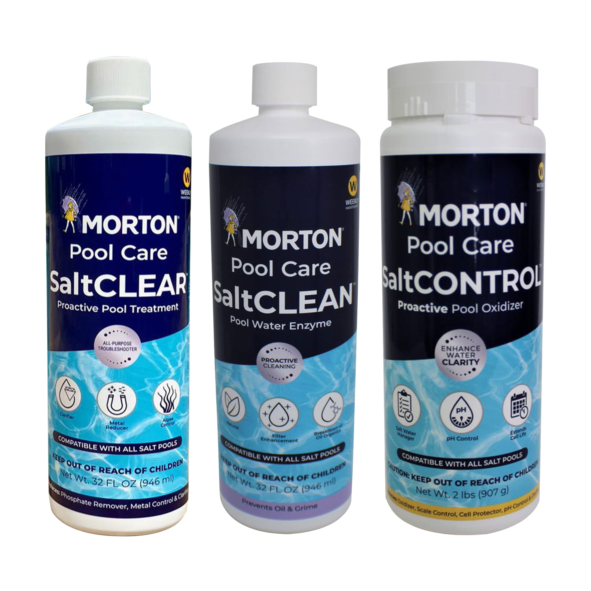 Morton Pool Care Pool Maintenance Kit w/ Proactive Treatment, Enzyme, & Oxidizer