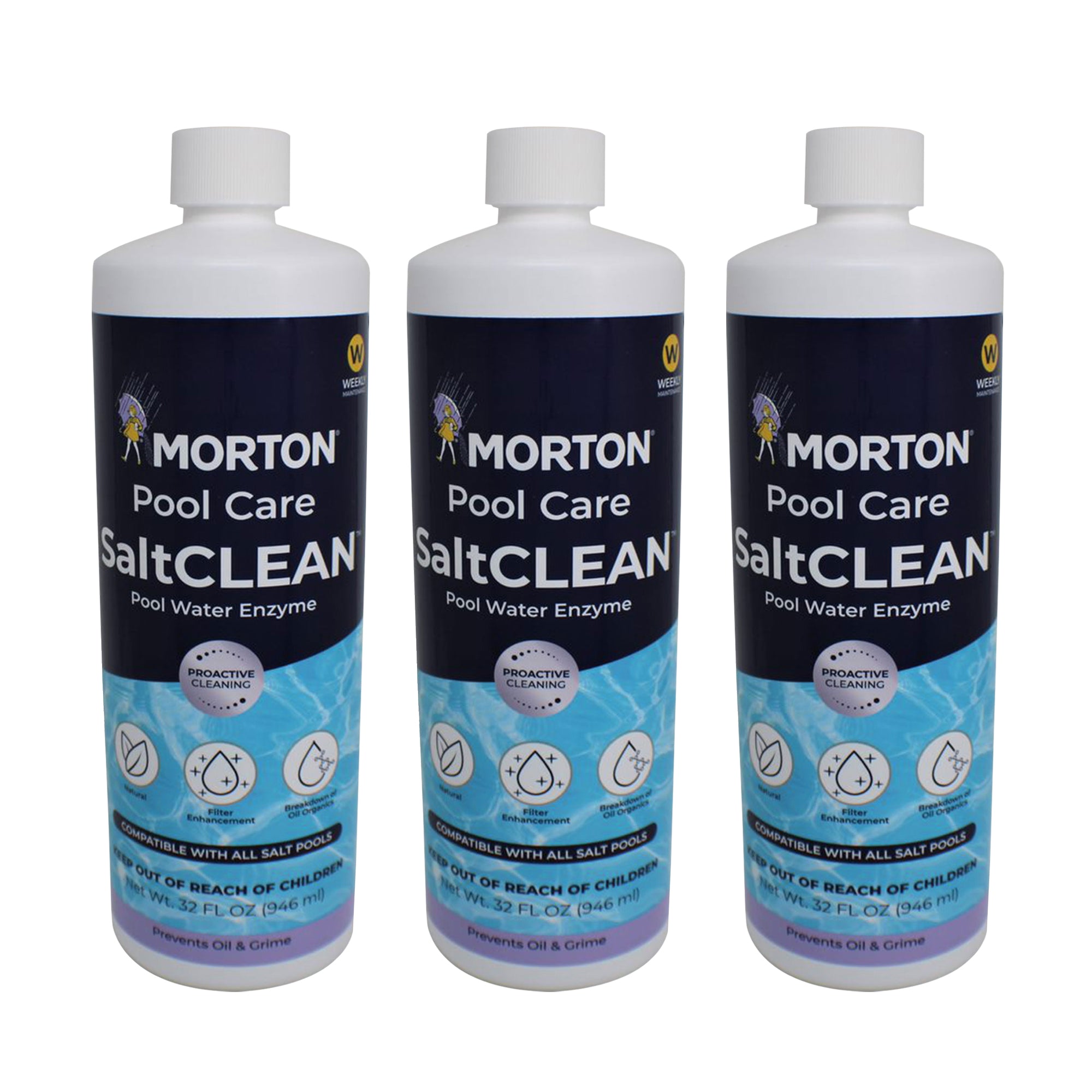 Morton Pool Care SaltCLEAN Salt Water Swimming Pool Water Enzyme, 32 Oz, 3 Pack