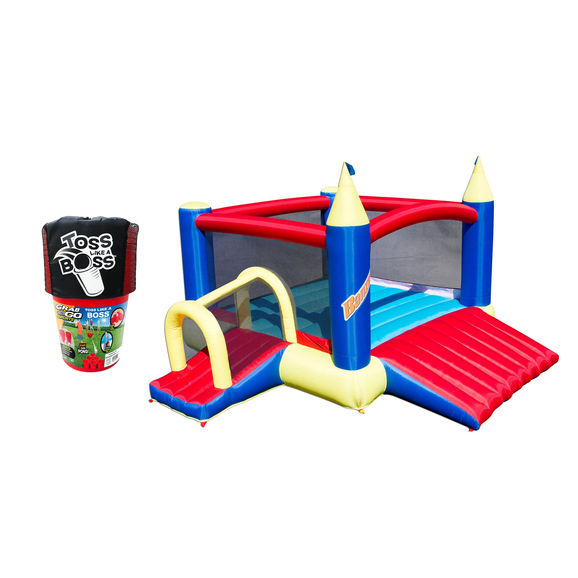 Banzai Toss Like A Boss Giant Pong Game and Slide N Fun Inflatable Bounce House - VMInnovations